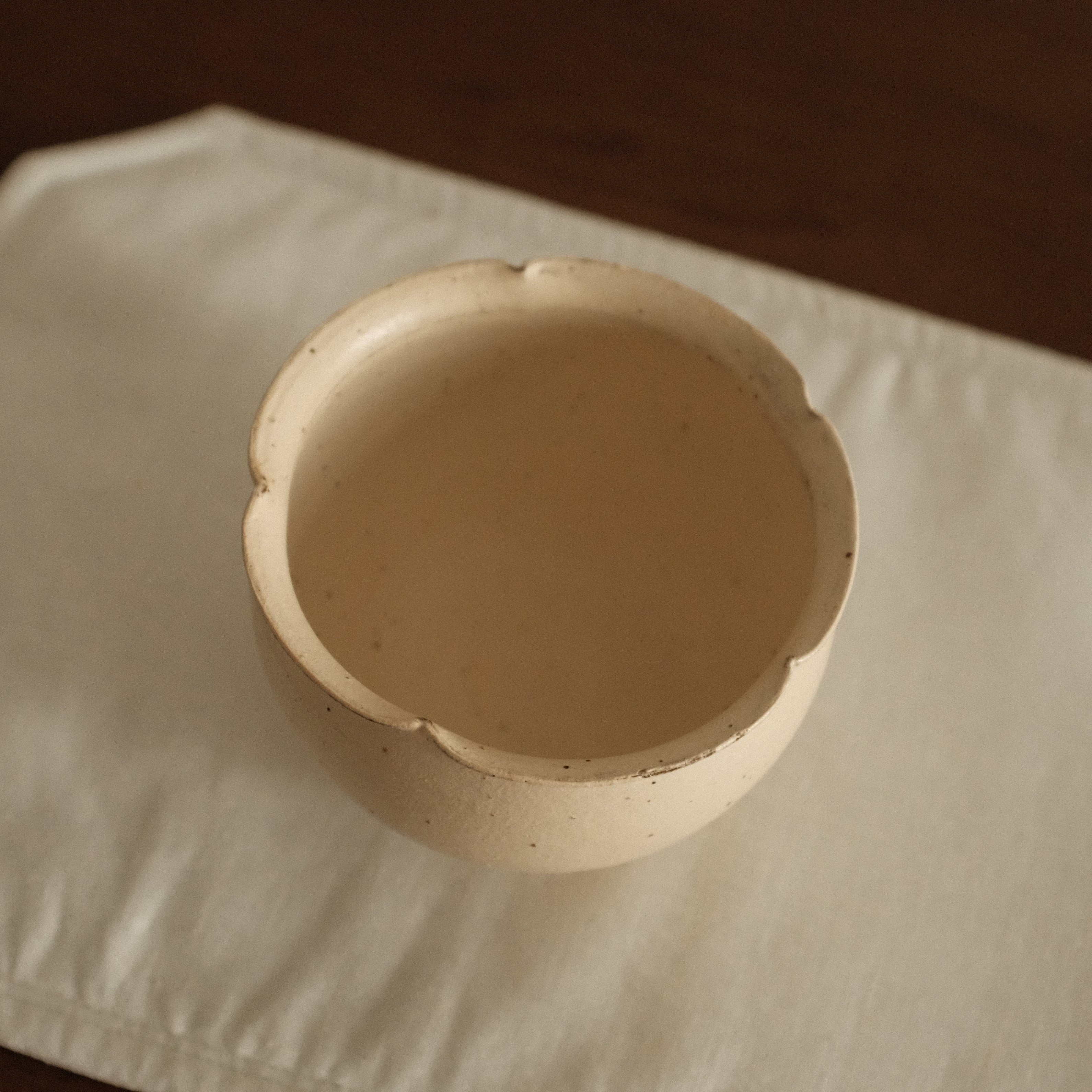 Yuli Handmade Floral Rim Cup Antique Style Speckled Ivory Mellow Yellow Powdered Glaze Underglaze Stoneware