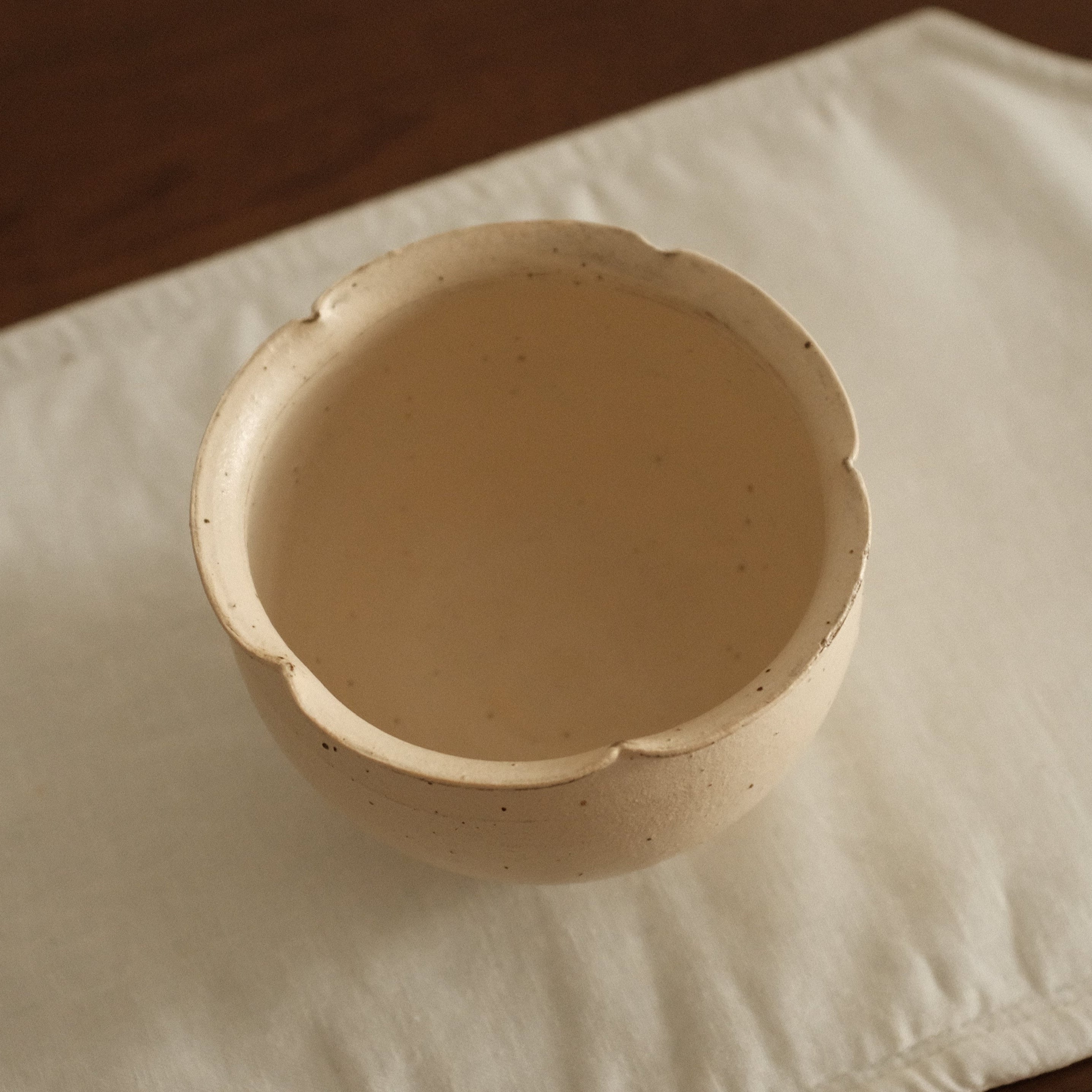 Yuli Handmade Floral Rim Cup Antique Style Speckled Ivory Mellow Yellow Powdered Glaze Underglaze Stoneware