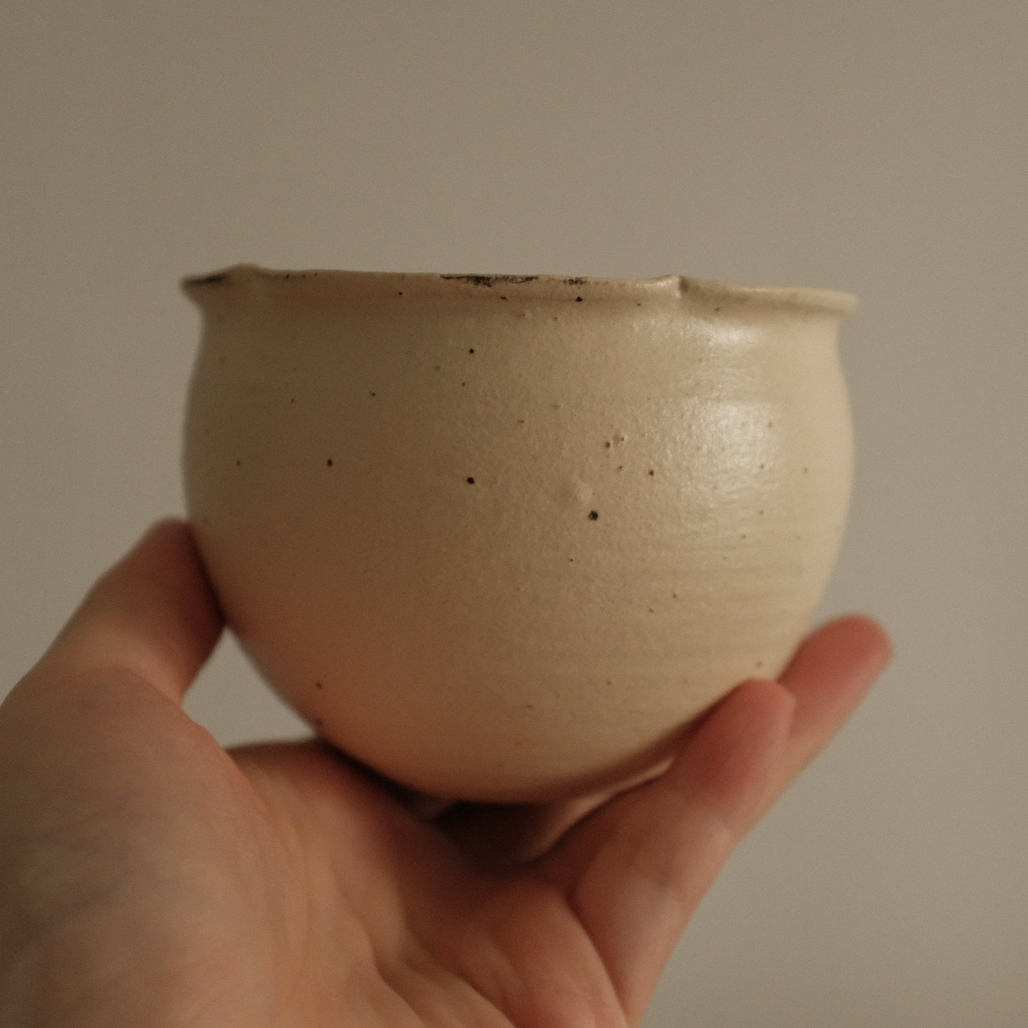 Yuli Handmade Floral Rim Cup Antique Style Speckled Ivory Mellow Yellow Powdered Glaze Underglaze Stoneware