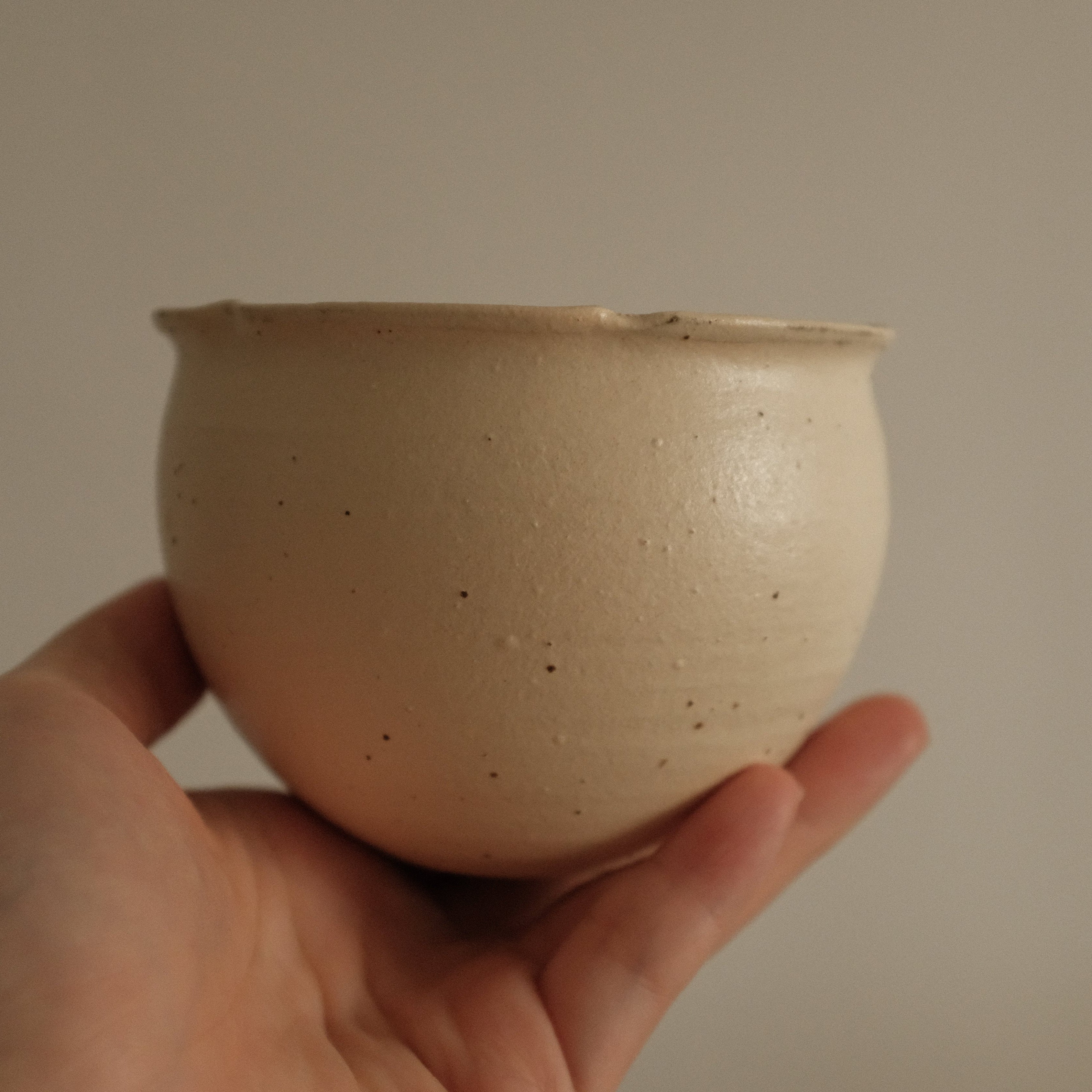 Yuli Handmade Floral Rim Cup Antique Style Speckled Ivory Mellow Yellow Powdered Glaze Underglaze Stoneware