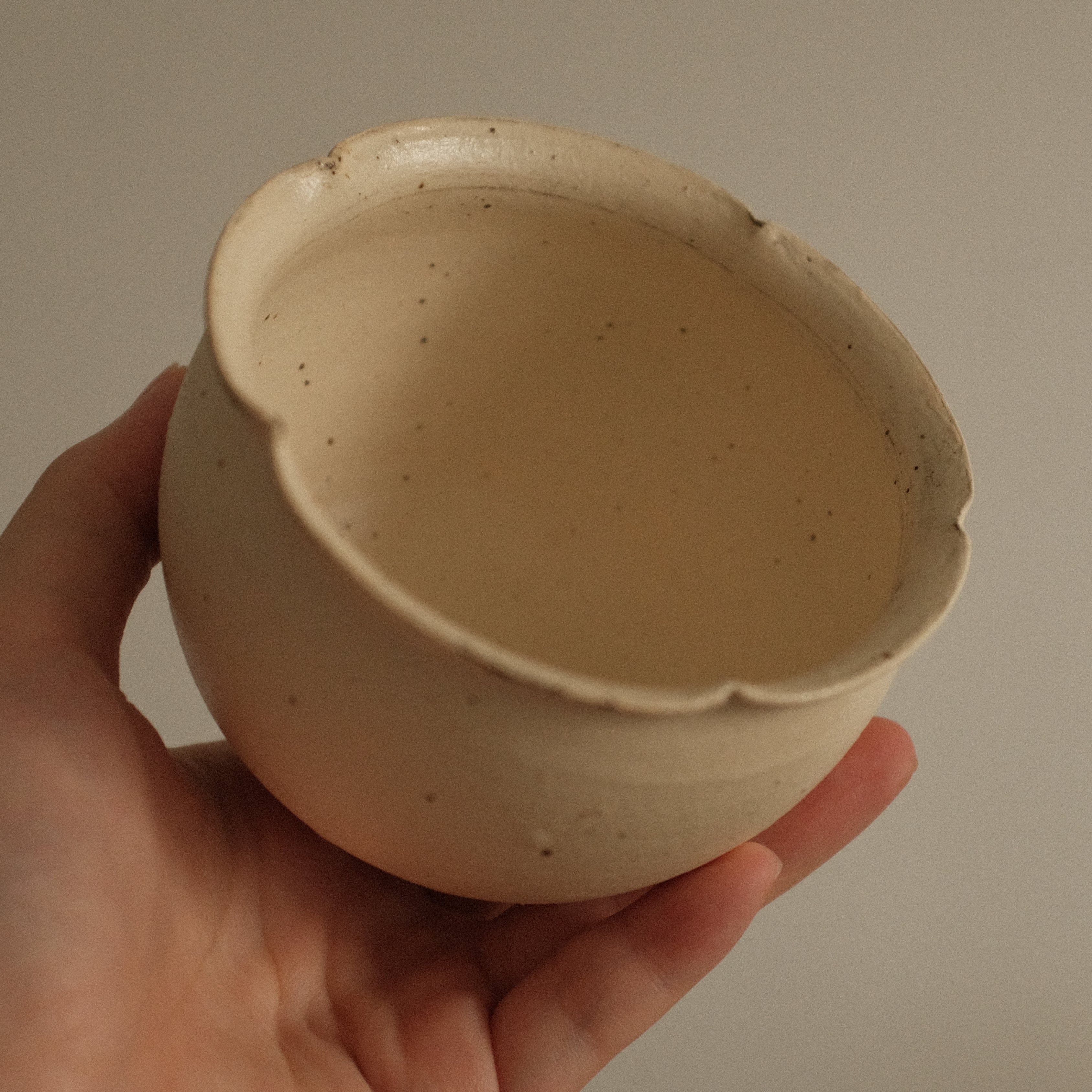 Yuli Handmade Floral Rim Cup Antique Style Speckled Ivory Mellow Yellow Powdered Glaze Underglaze Stoneware