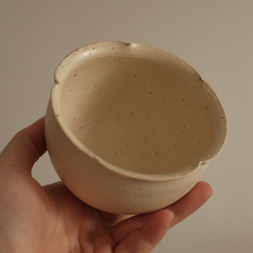 Yuli Handmade Floral Rim Cup Antique Style Speckled Ivory Mellow Yellow Powdered Glaze Underglaze Stoneware