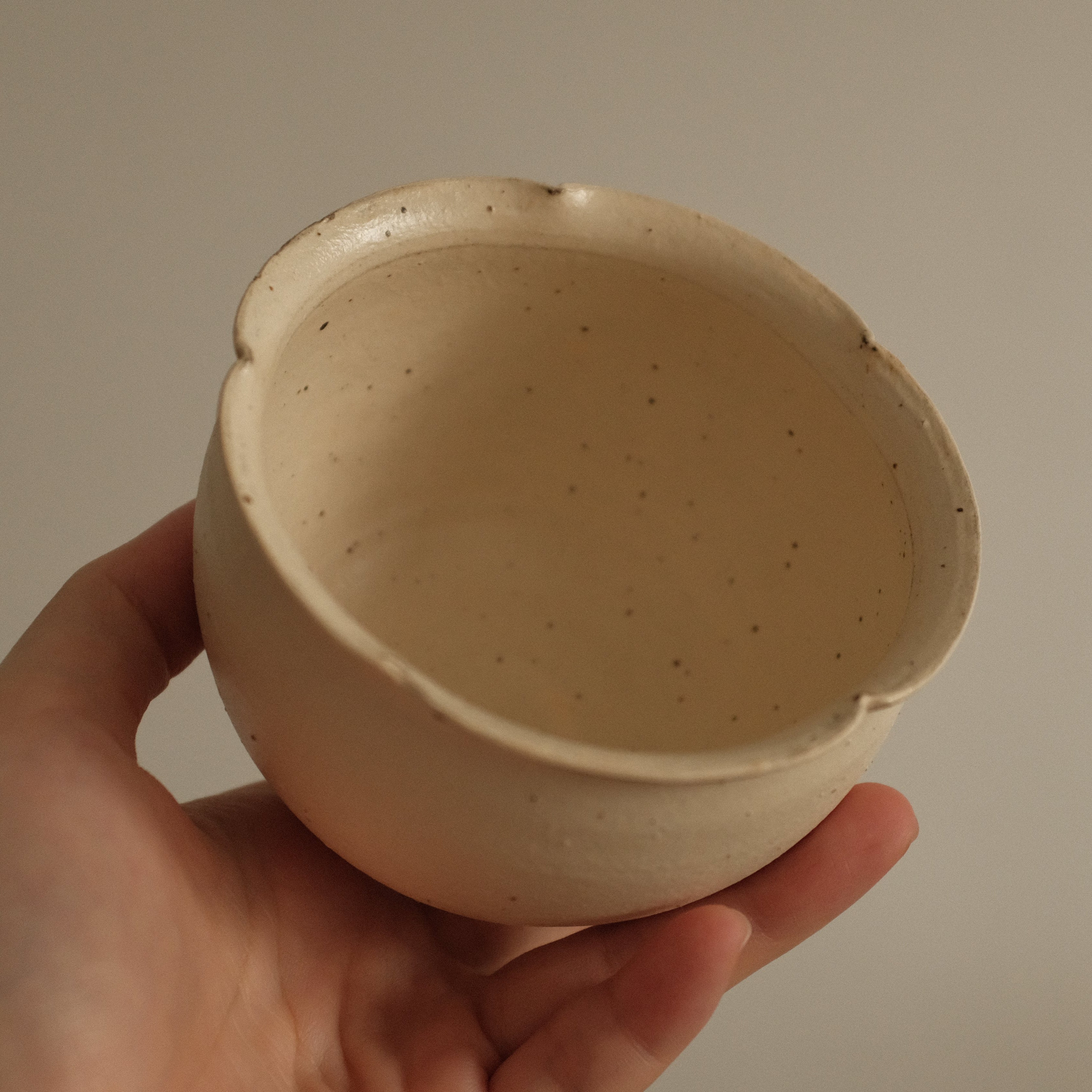 Yuli Handmade Floral Rim Cup Antique Style Speckled Ivory Mellow Yellow Powdered Glaze Underglaze Stoneware