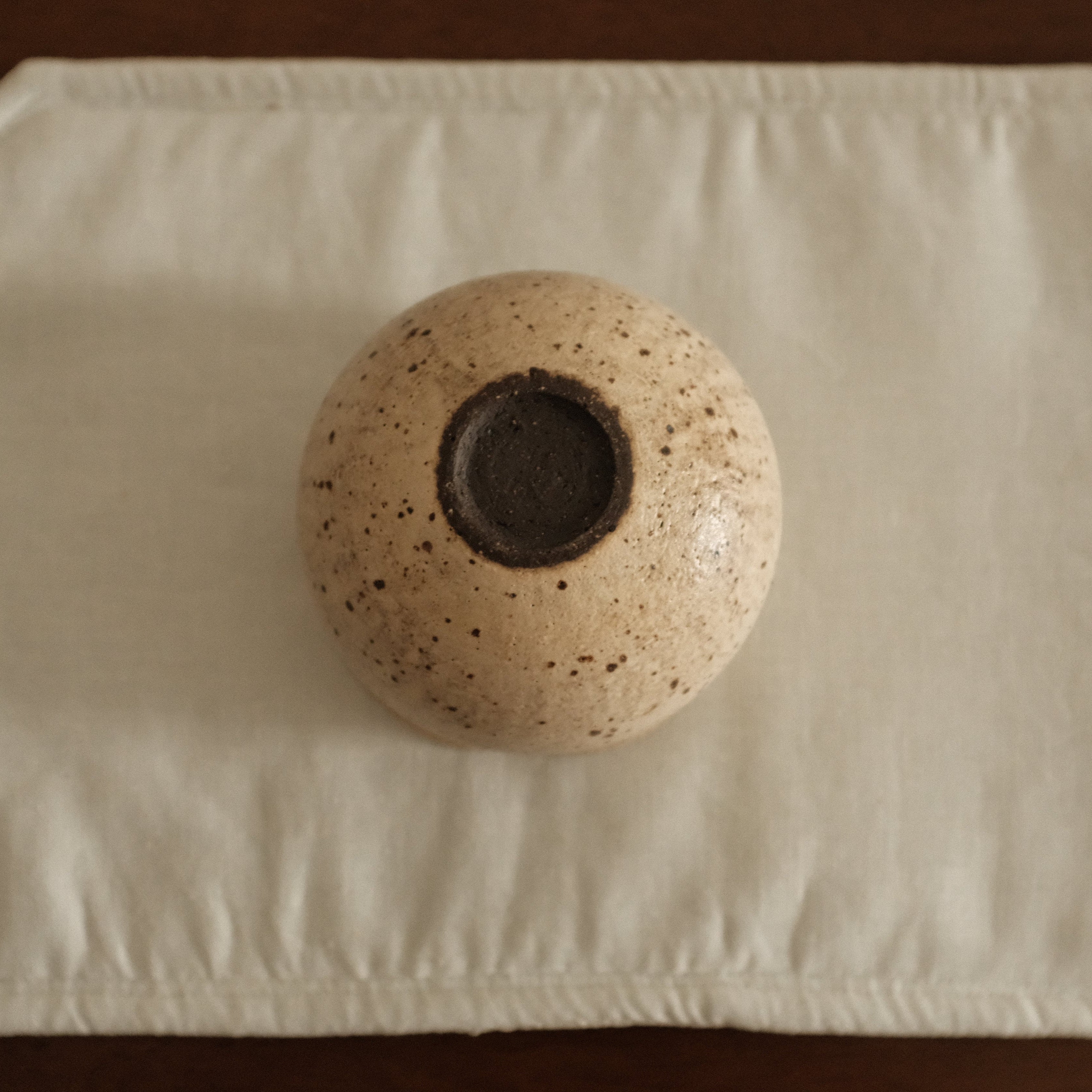 Yuli Handmade Antique Style Speckled Grey Beige Floral Rim Cup Powdered Glaze Underglaze Stoneware