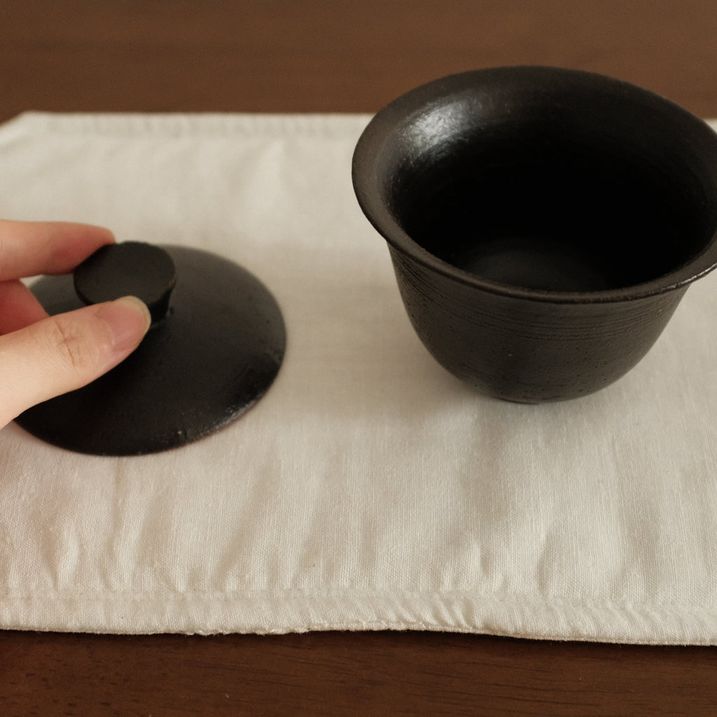 Yuli Handmade Ebony Black Glaze Gaiwan Teaware Black Glaze Underglazed Stoneware