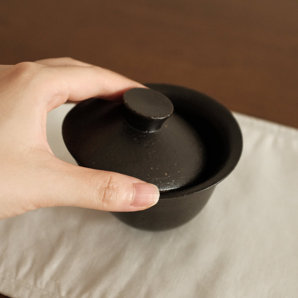 Yuli Handmade Ebony Black Glaze Gaiwan Teaware Black Glaze Underglazed Stoneware