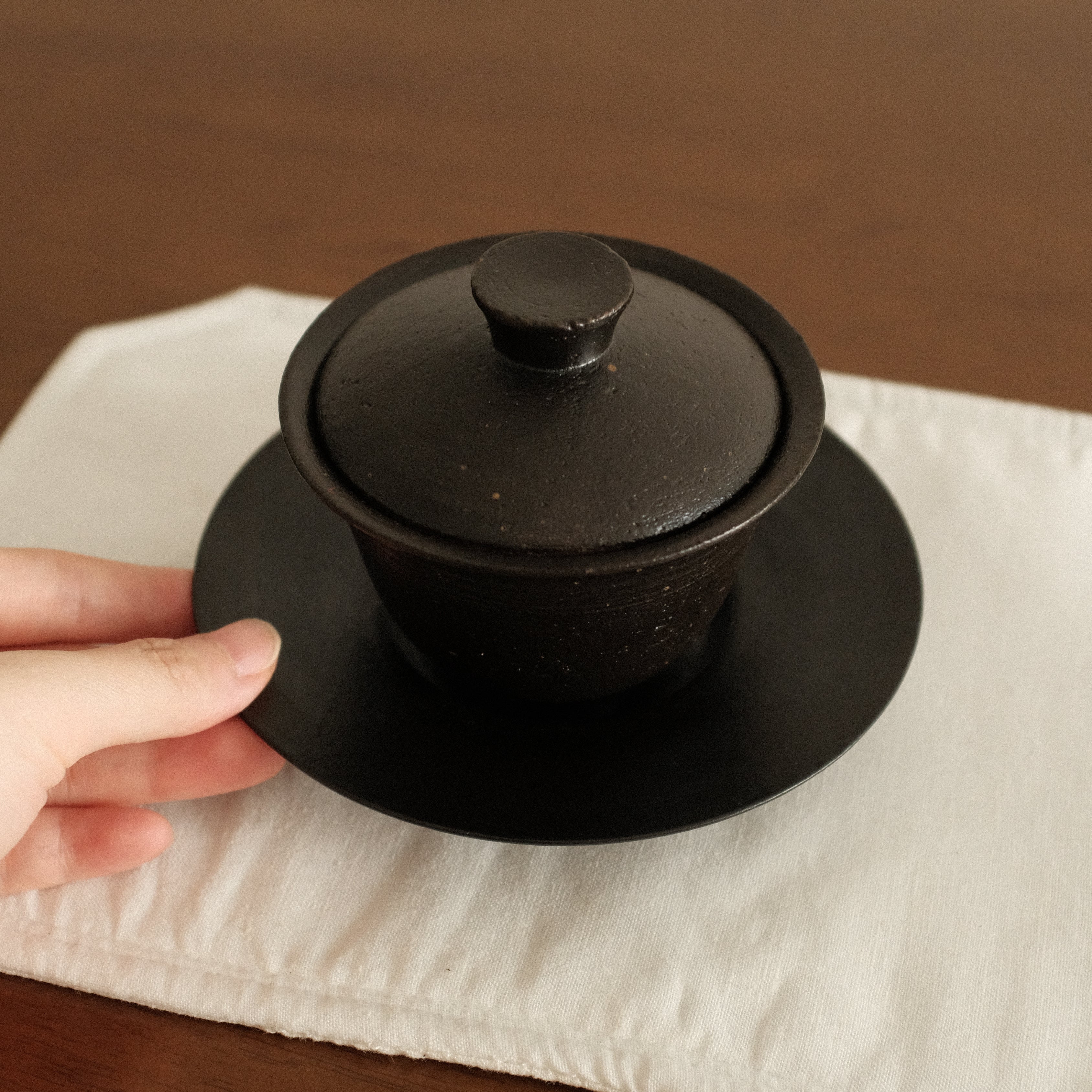 Yuli Handmade Ebony Black Glaze Gaiwan Teaware Black Glaze Underglazed Stoneware