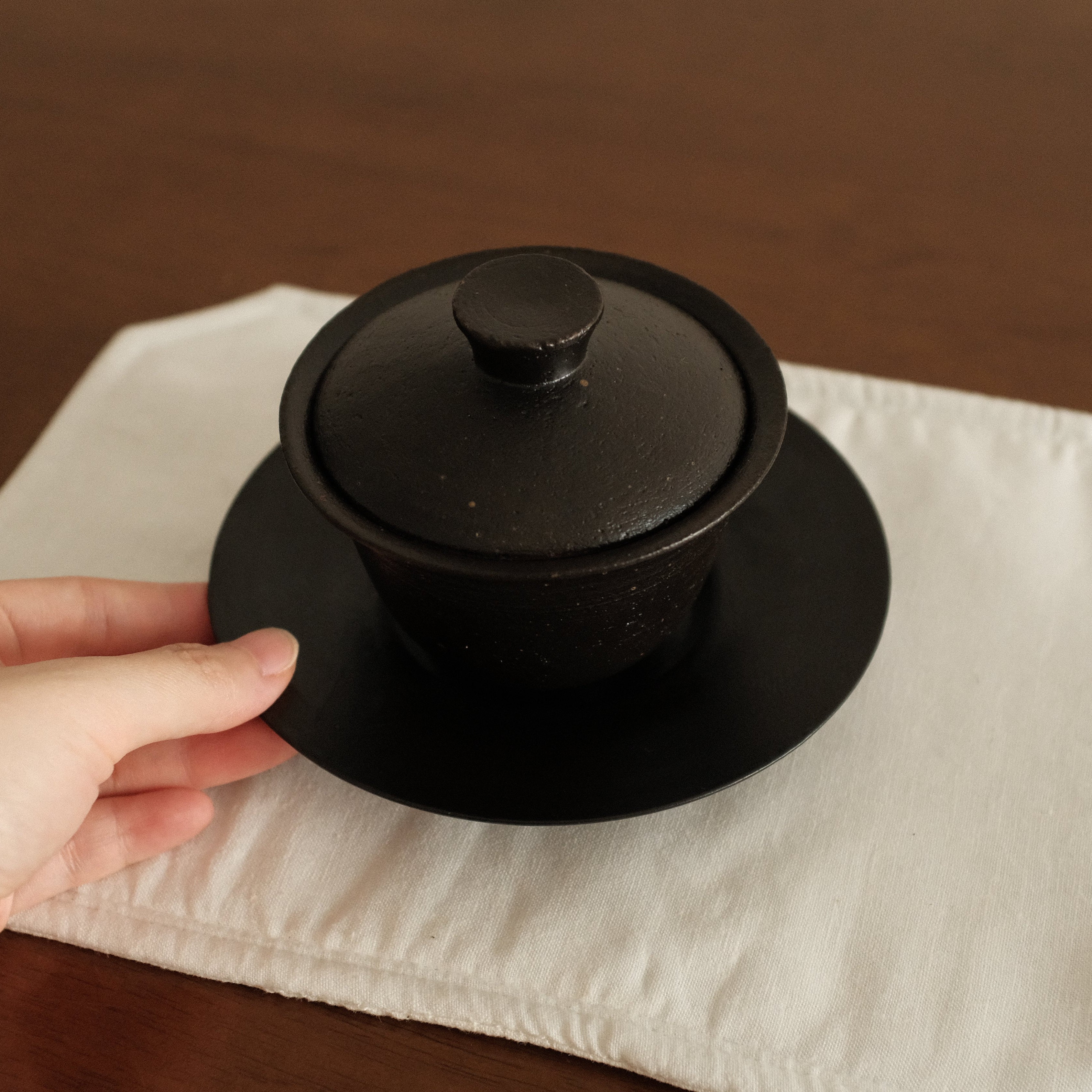 Yuli Handmade Ebony Black Glaze Gaiwan Teaware Black Glaze Underglazed Stoneware