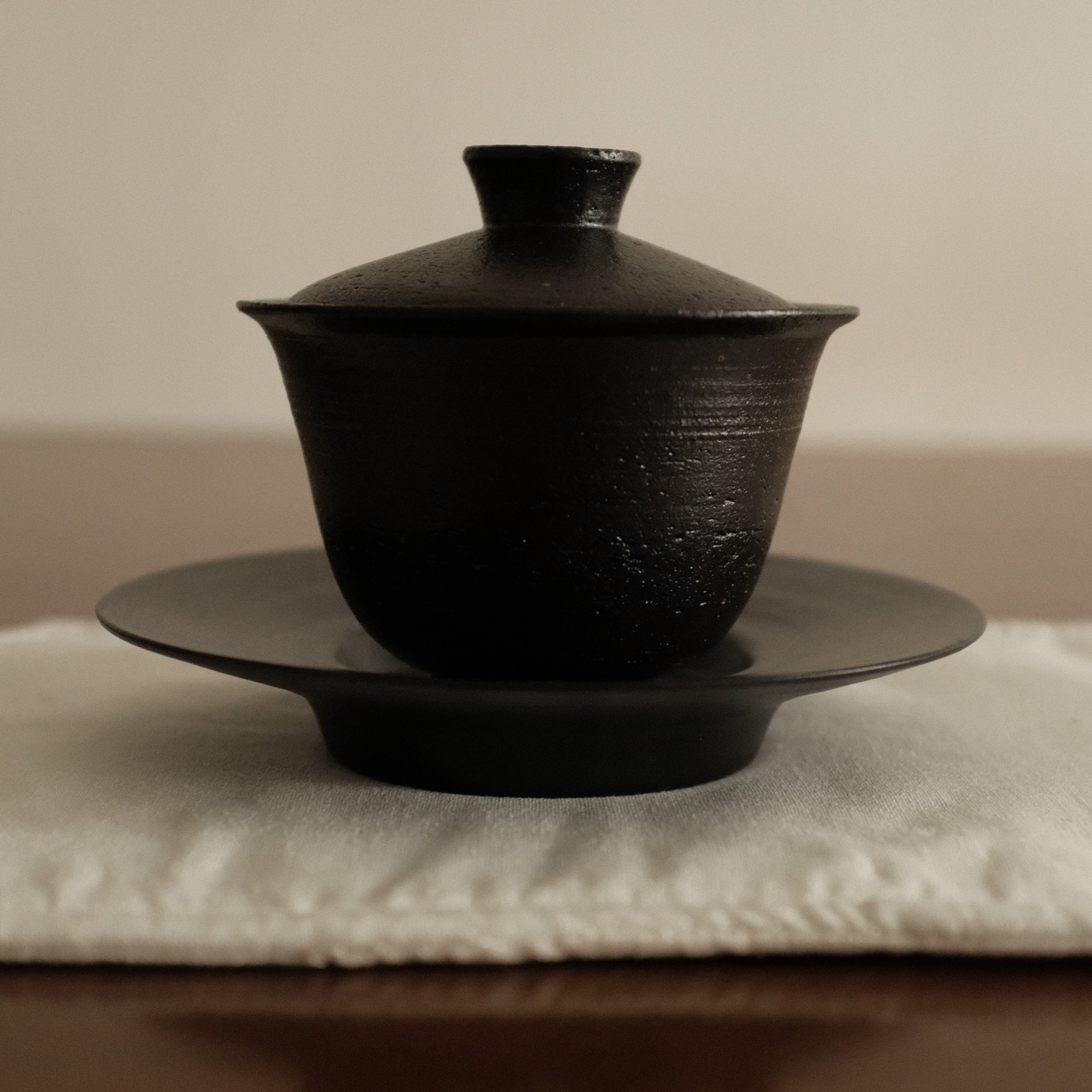 Yuli Handmade Ebony Black Glaze Gaiwan Teaware Black Glaze Underglazed Stoneware