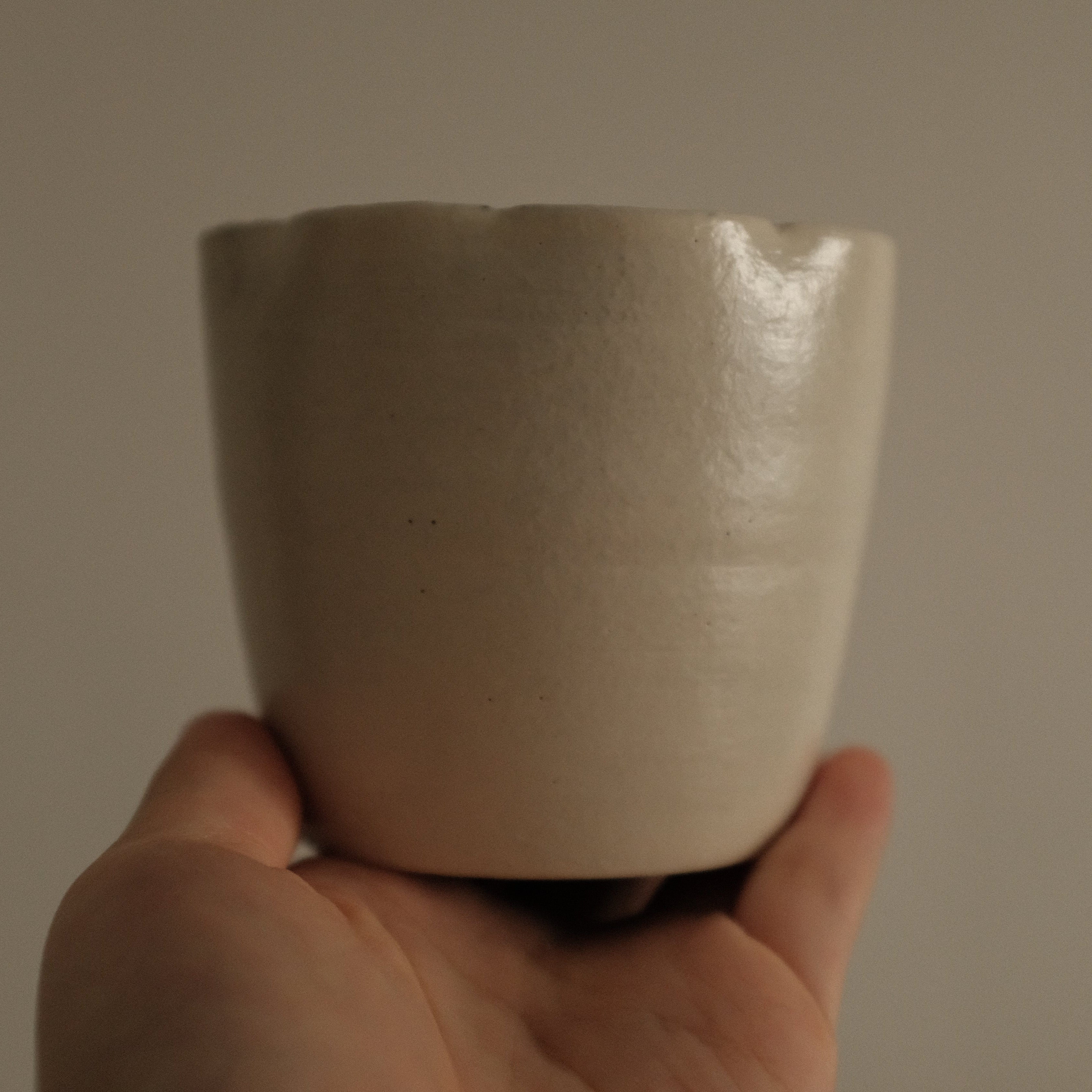 Yuli Handmade Snow White Floral Rim Choko Cup Powdered Glaze Underglazed Stoneware