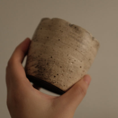 Yuli Handmade Speckled Grey Beige Floral Rim Choko Cup Powdered Glaze Underglaze Stoneware