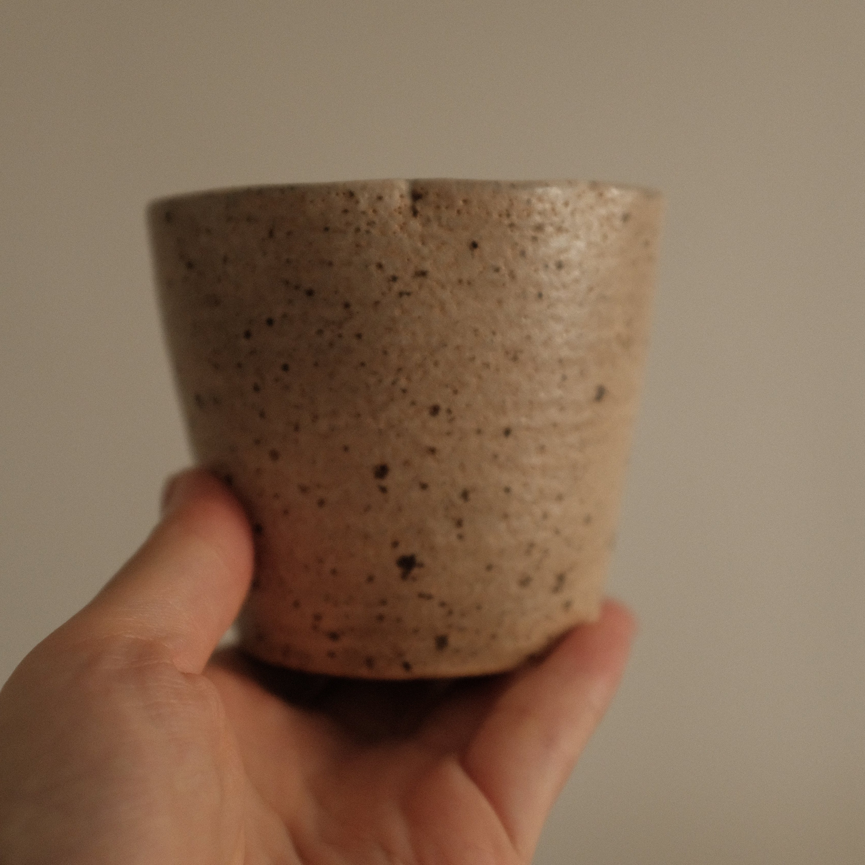 Yuli Handmade Speckled Beige Floral Rim Choko Cup Powdered Glaze Underglazed Stoneware