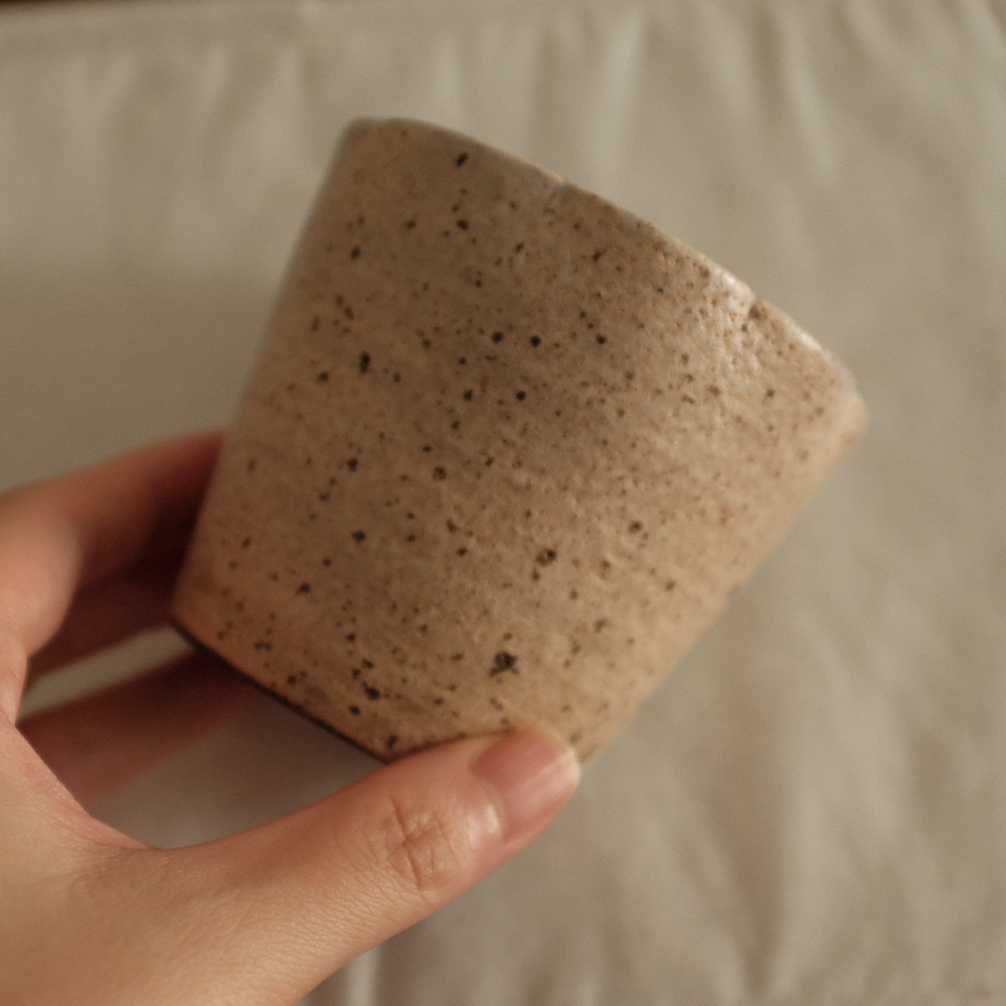 Yuli Handmade Speckled Beige Floral Rim Choko Cup Powdered Glaze Underglazed Stoneware