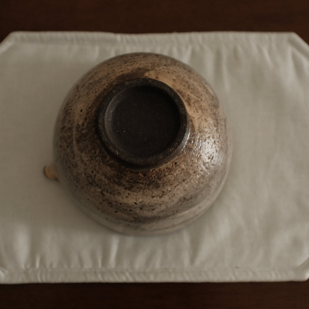 Yuli Handmade Speckled Brown Grey Katakuchi Chawan Matcha Bowl Powdered Glaze Underglazed Stoneware