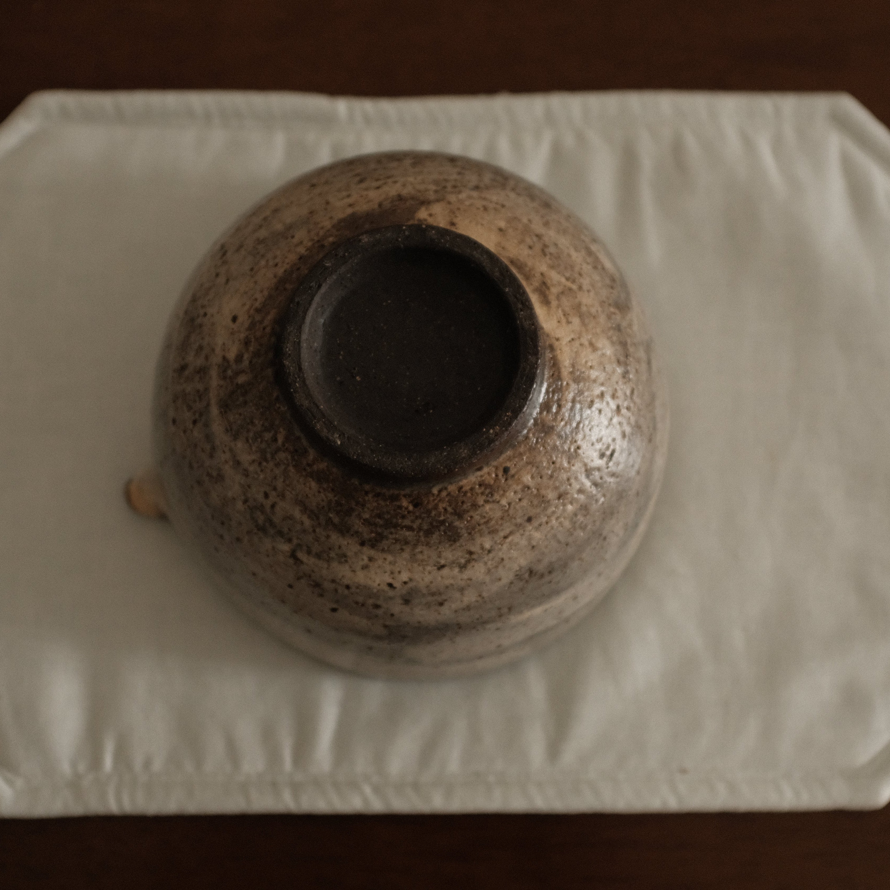 Yuli Handmade Speckled Brown Grey Katakuchi Chawan Matcha Bowl Powdered Glaze Underglazed Stoneware
