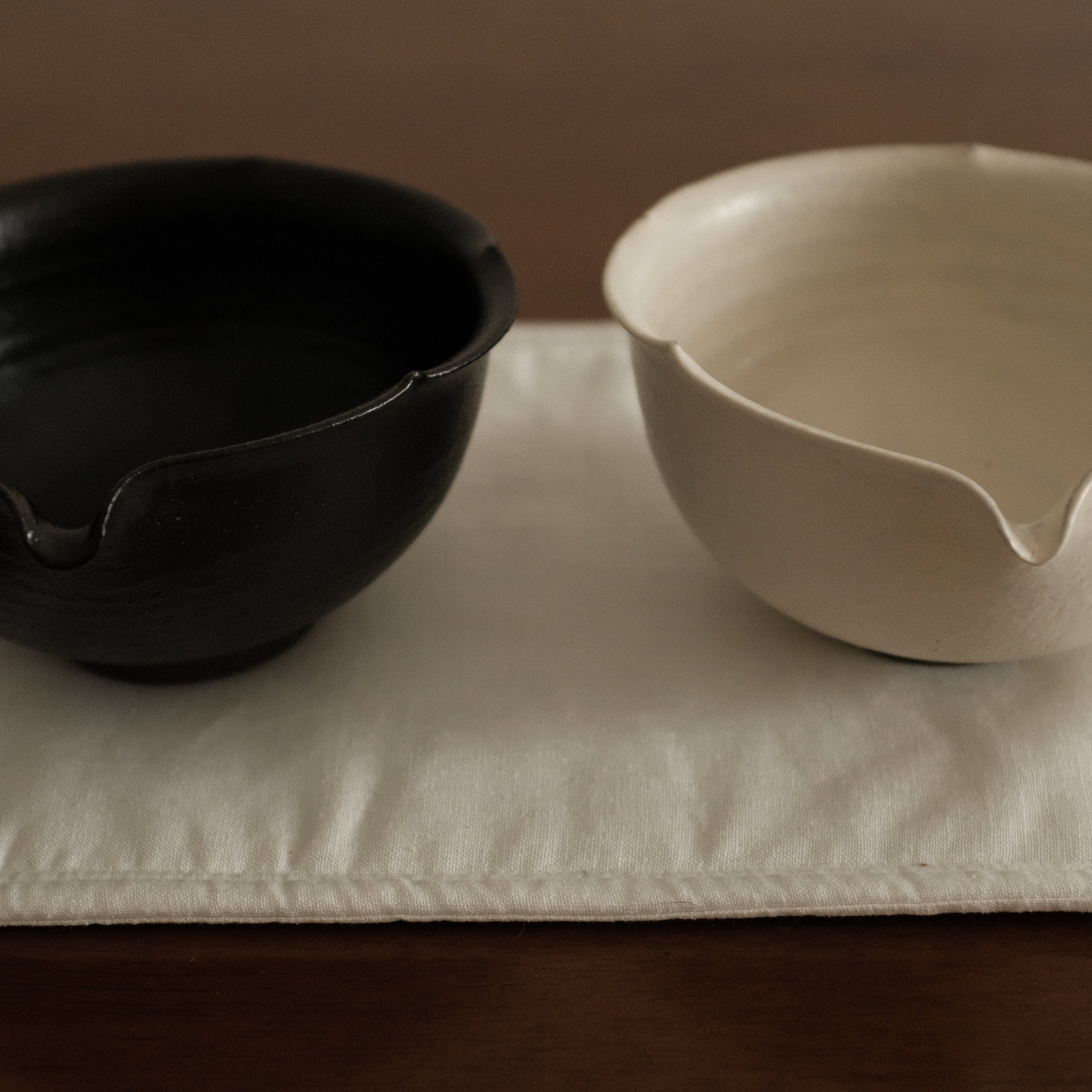 Yuli Handmade Ebony Black Floral Rim Katakuchi Chawan Matcha Bowl Black Glaze Underglazed Stoneware
