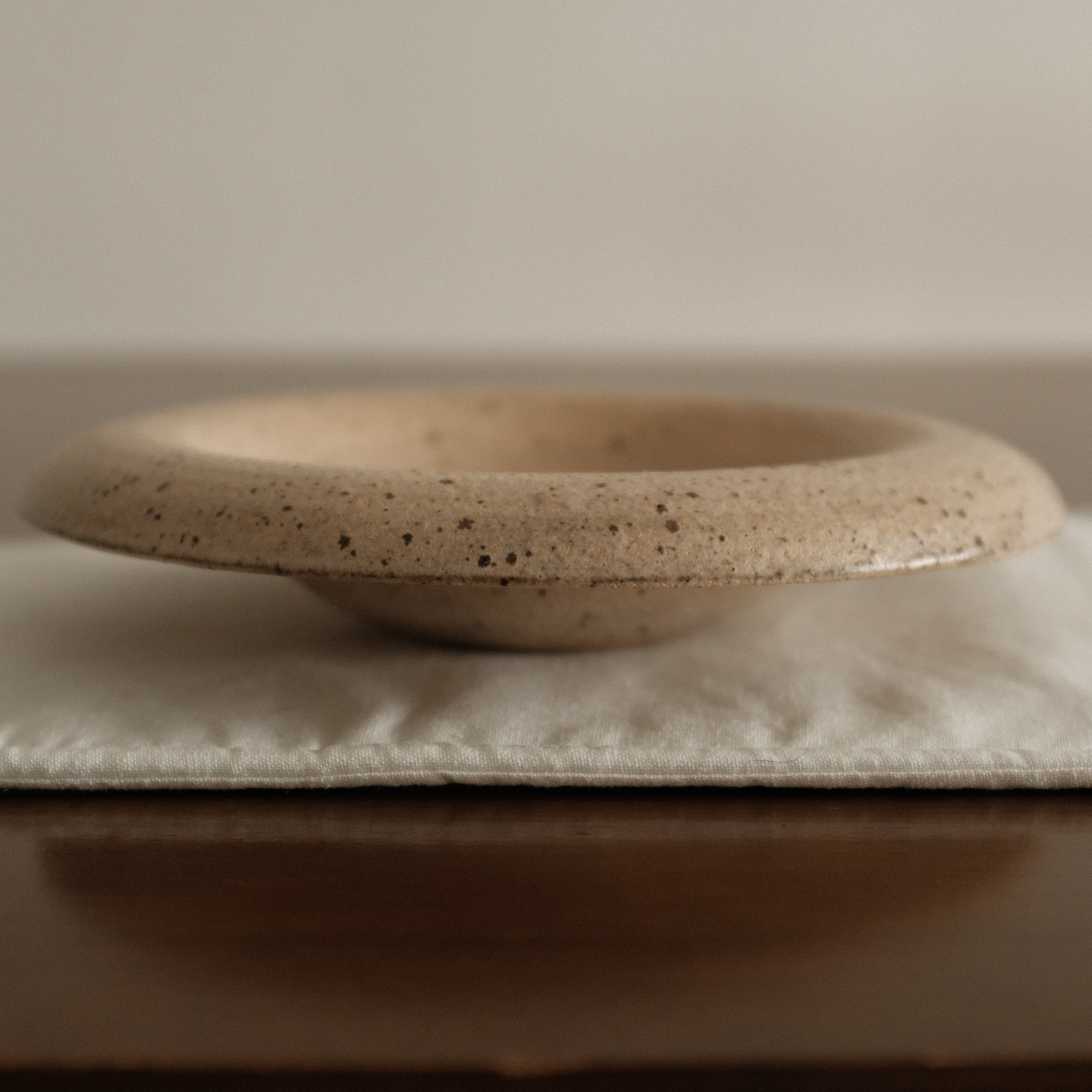 Yuli Handmade Speckled Beige Rolled Rim Plate Dish Powdered Glaze Underglazed Stoneware