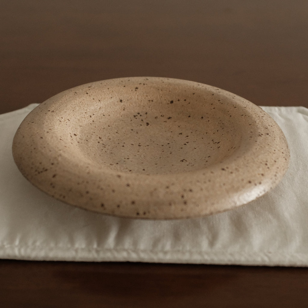 Yuli Handmade Speckled Beige Rolled Rim Deep Plate Dish Powdered Glaze Underglazed Stoneware
