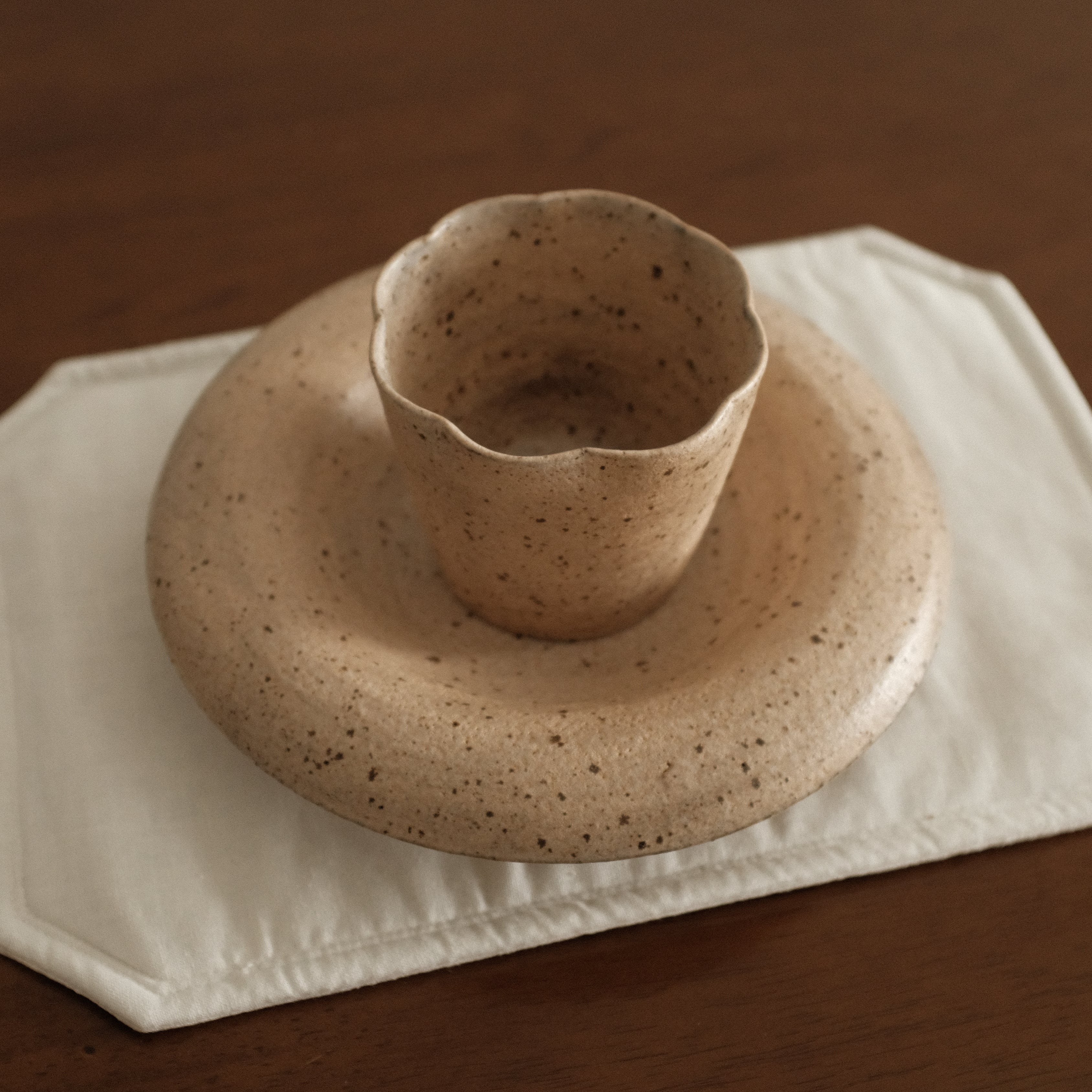 Yuli Handmade Speckled Beige Rolled Rim Deep Plate Dish Powdered Glaze Underglazed Stoneware