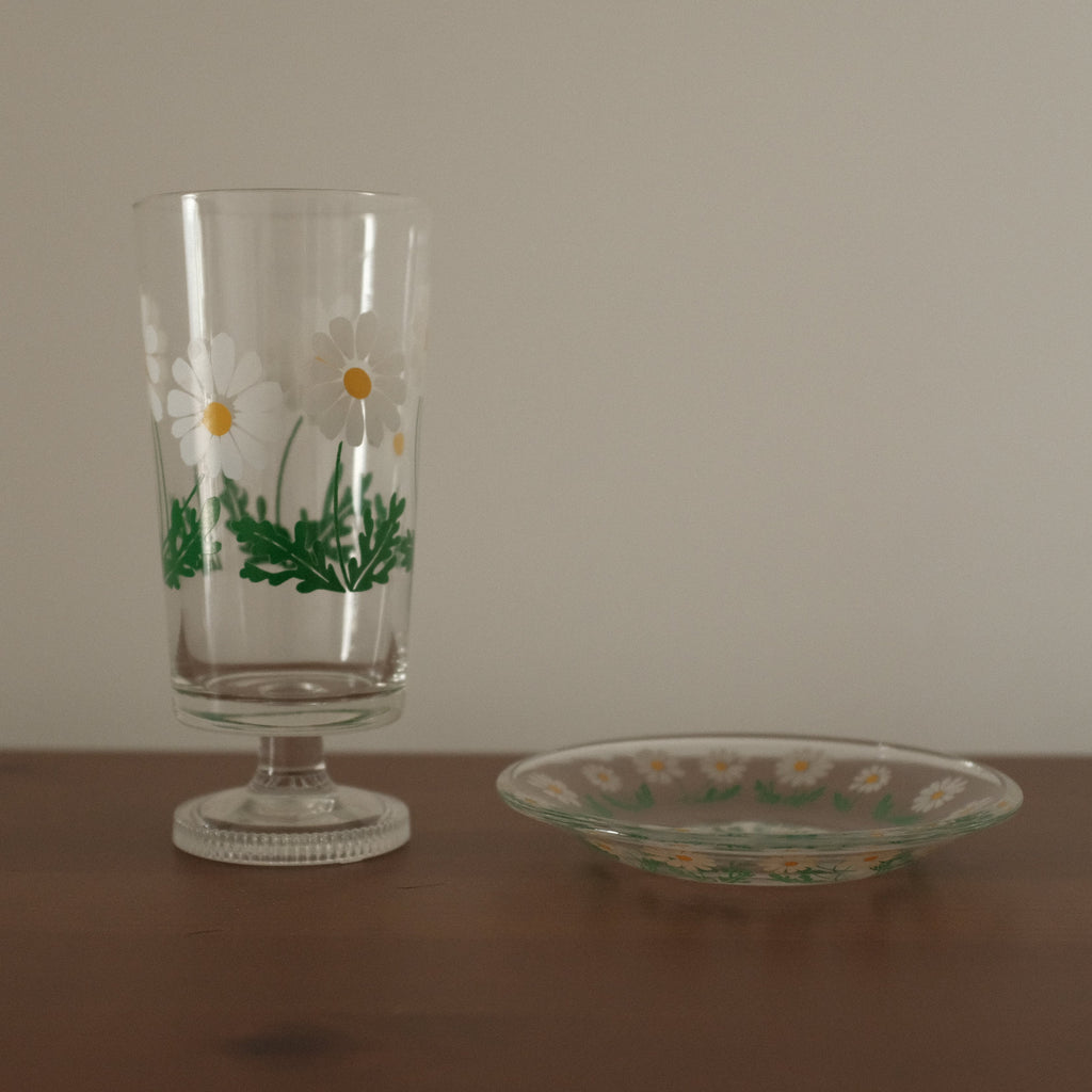Aderia Retro Japan Nobana Wildflowers Glass with Legs and Plate Gift Set