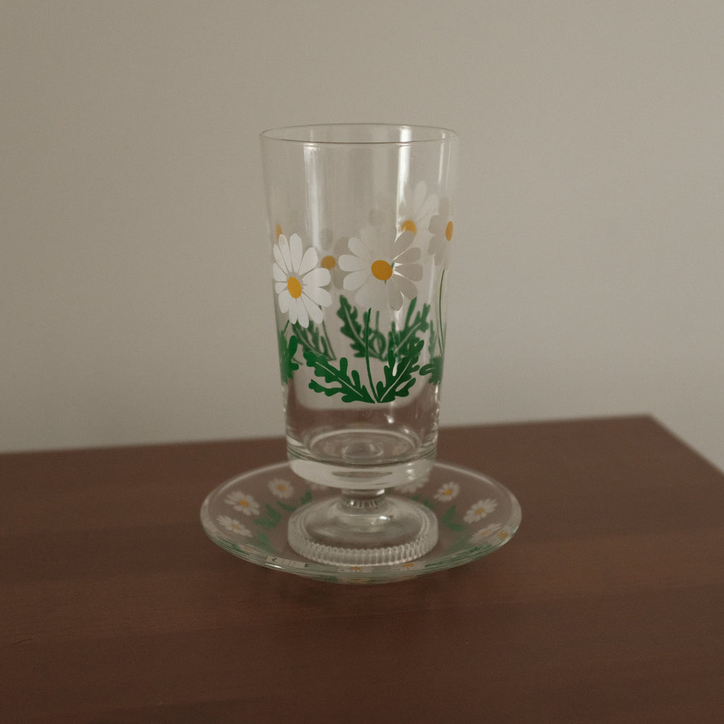 Aderia Retro Japan Nobana Wildflowers Glass with Legs and Plate Gift Set
