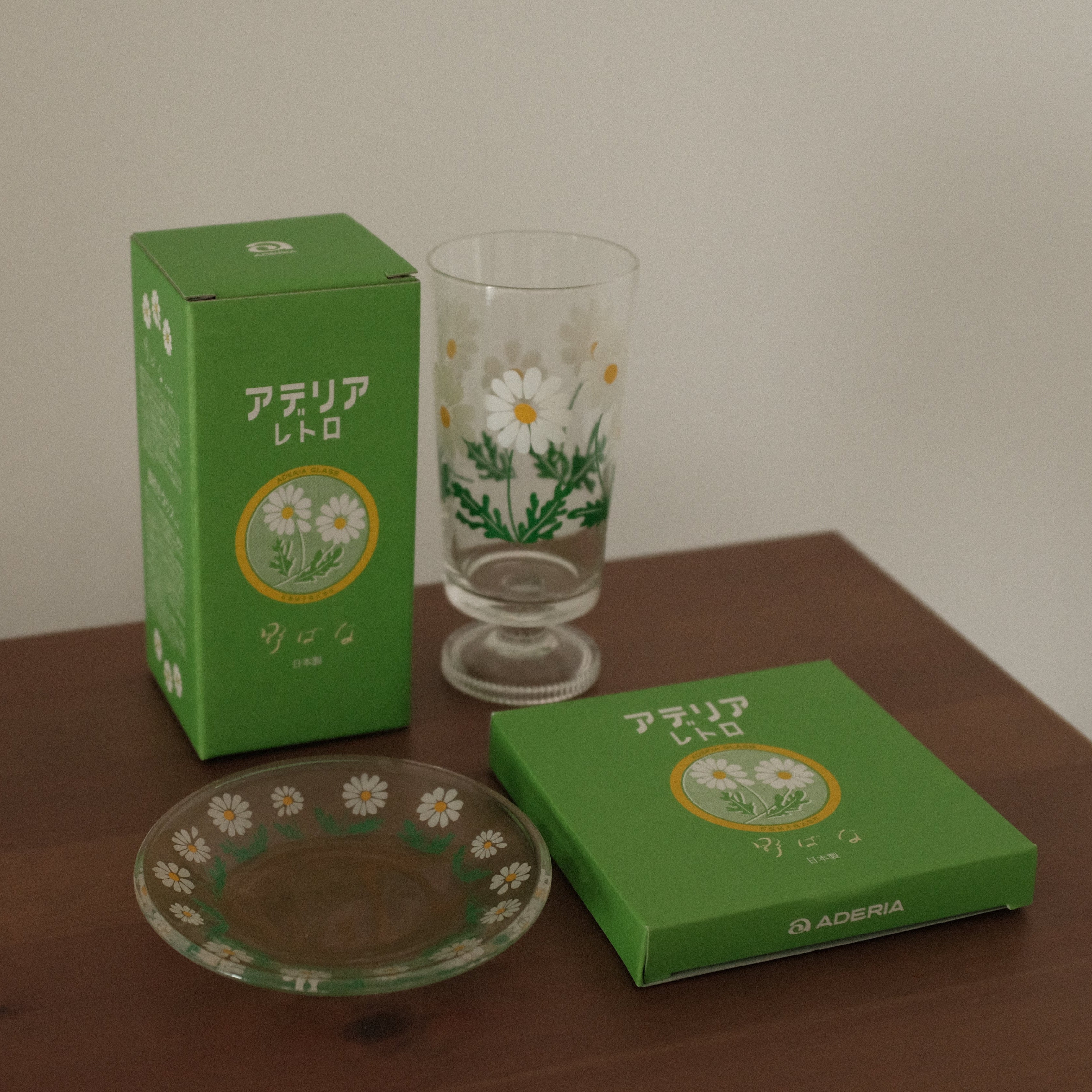 Aderia Retro Japan Nobana Wildflowers Glass with Legs and Plate Gift Set