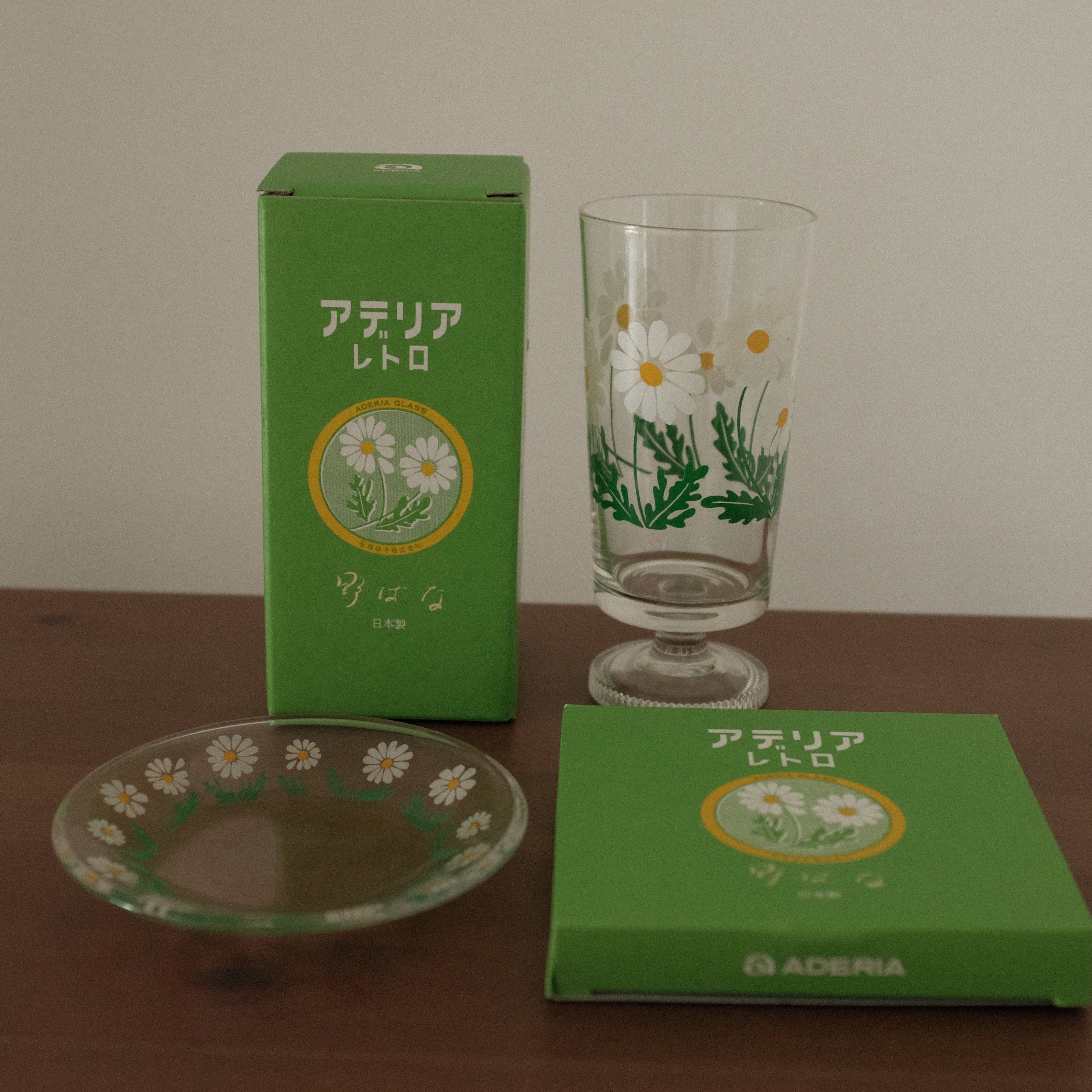Aderia Retro Japan Nobana Wildflowers Glass with Legs and Plate Gift Set