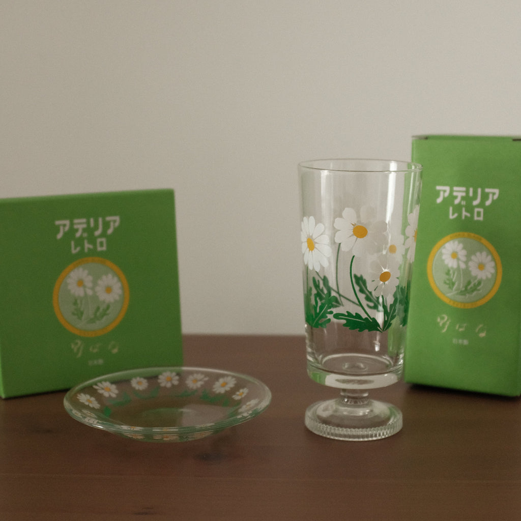 Aderia Retro Japan Nobana Wildflowers Glass with Legs and Plate Gift Set