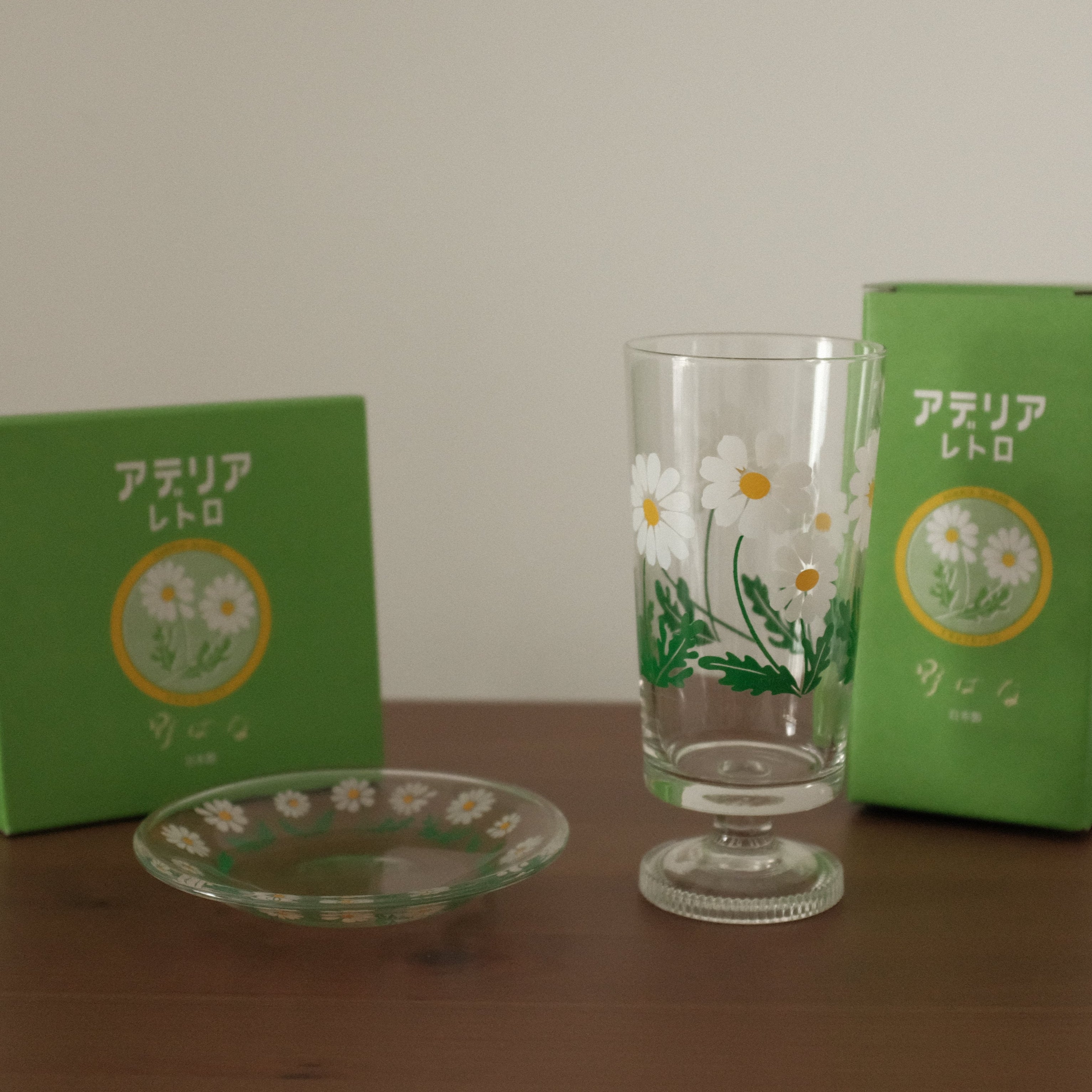 Aderia Retro Japan Nobana Wildflowers Glass with Legs and Plate Gift Set