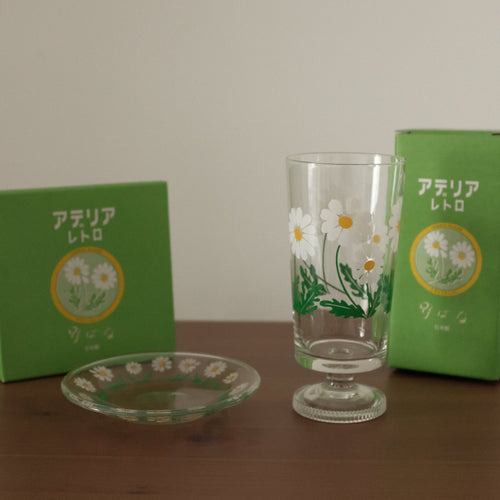Aderia Retro Japan Nobana Wildflowers Glass with Legs and Plate Gift Set