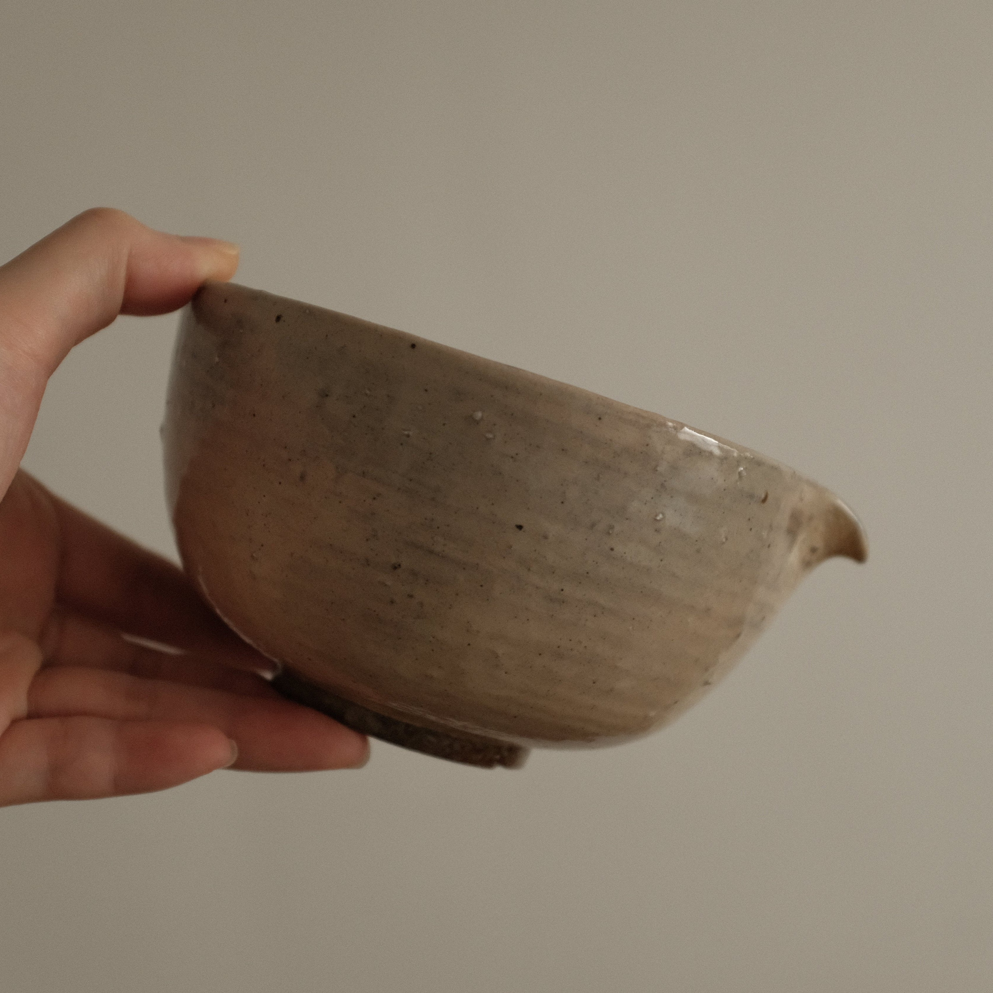 Deer Spotted Glaze Pink Grey Katakuchi Chawan Matcha Bowl Stoneware