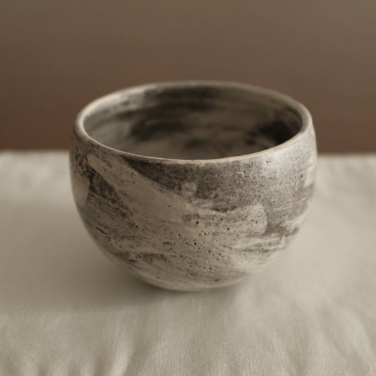 Yuli Handmade Speckled Grey White Round Egg Cup Powdered Glaze Underglaze Stoneware