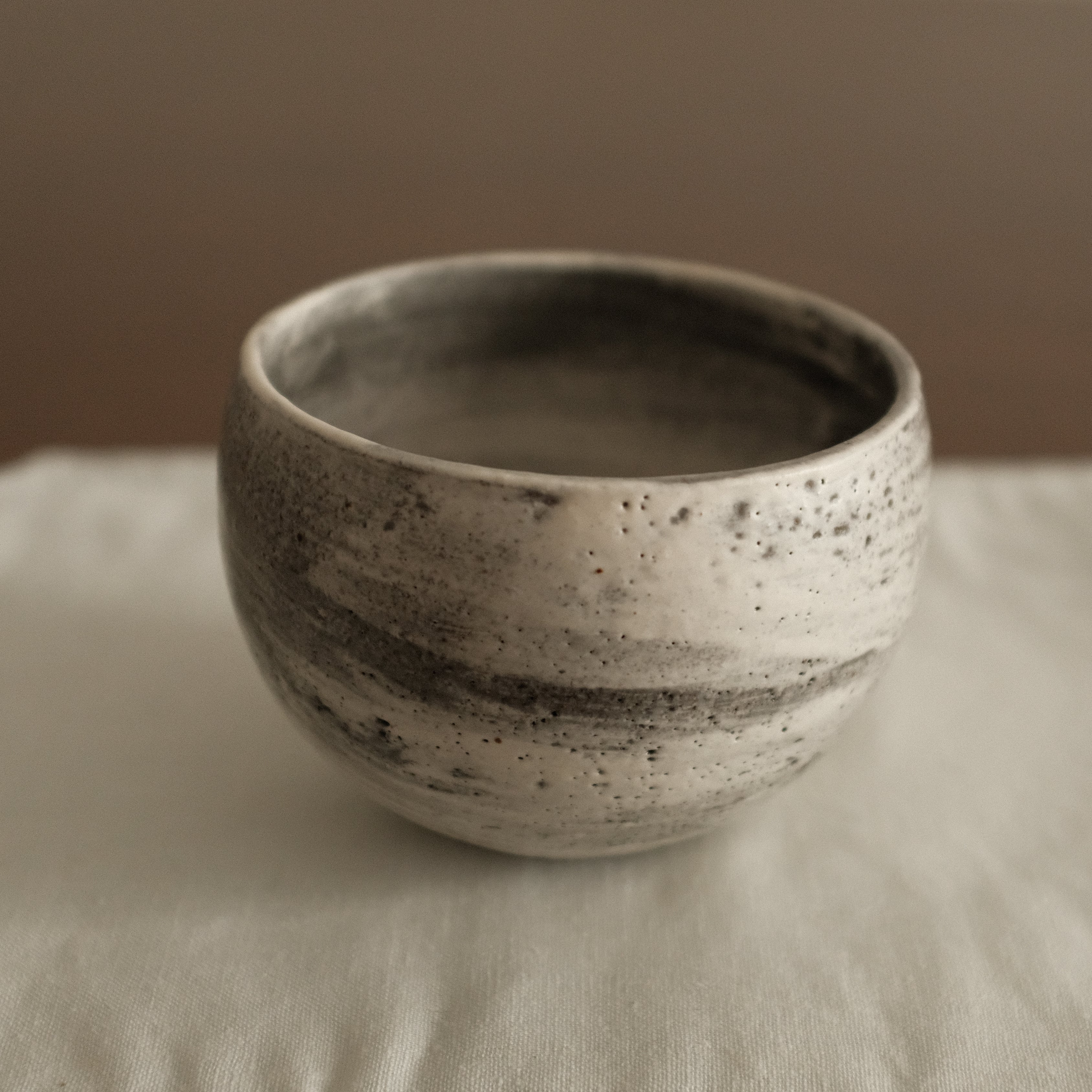 Yuli Handmade Speckled Grey White Round Egg Cup Powdered Glaze Underglaze Stoneware