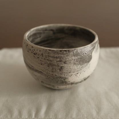 Yuli Handmade Speckled Grey White Round Egg Cup Powdered Glaze Underglaze Stoneware