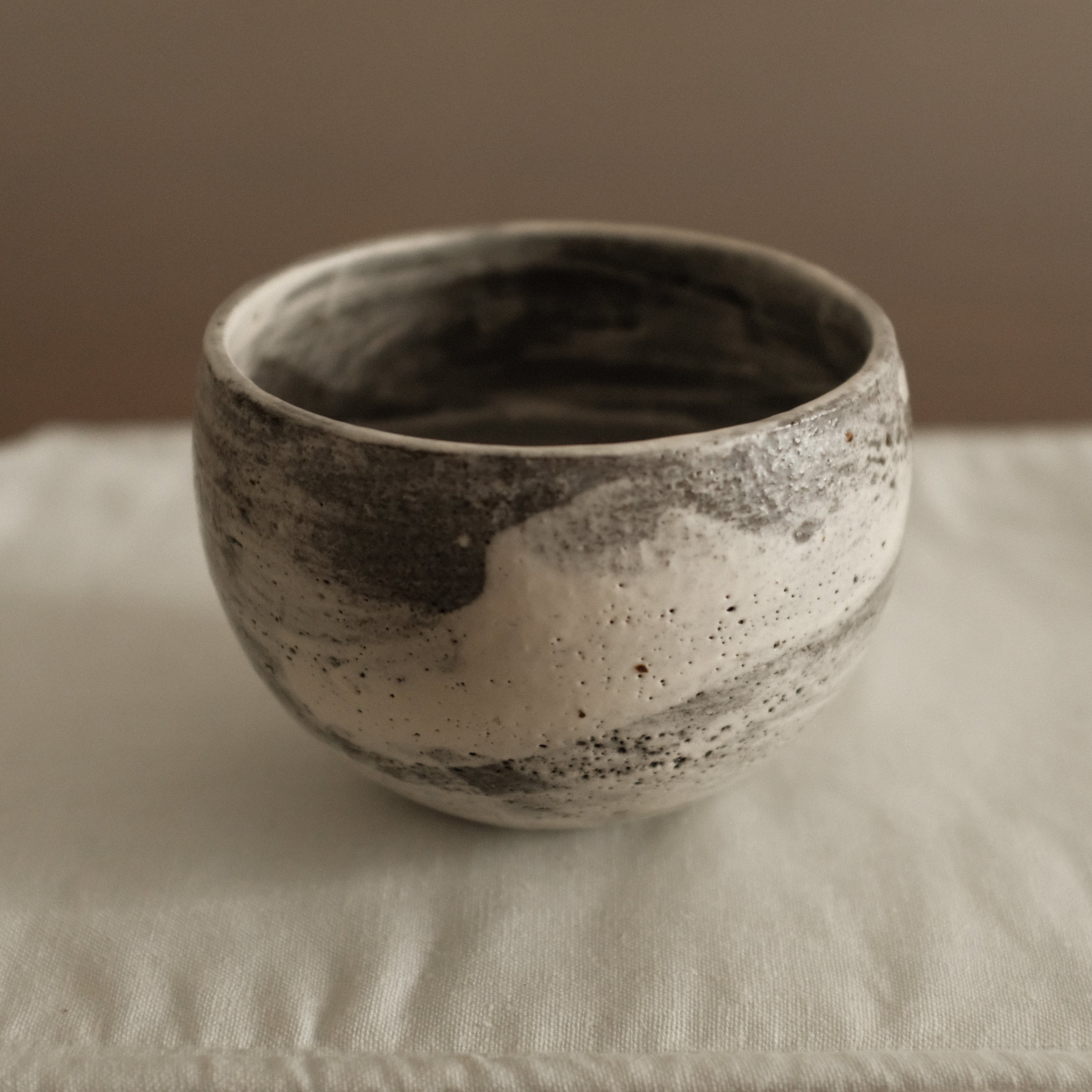 Yuli Handmade Speckled Grey White Round Egg Cup Powdered Glaze Underglaze Stoneware