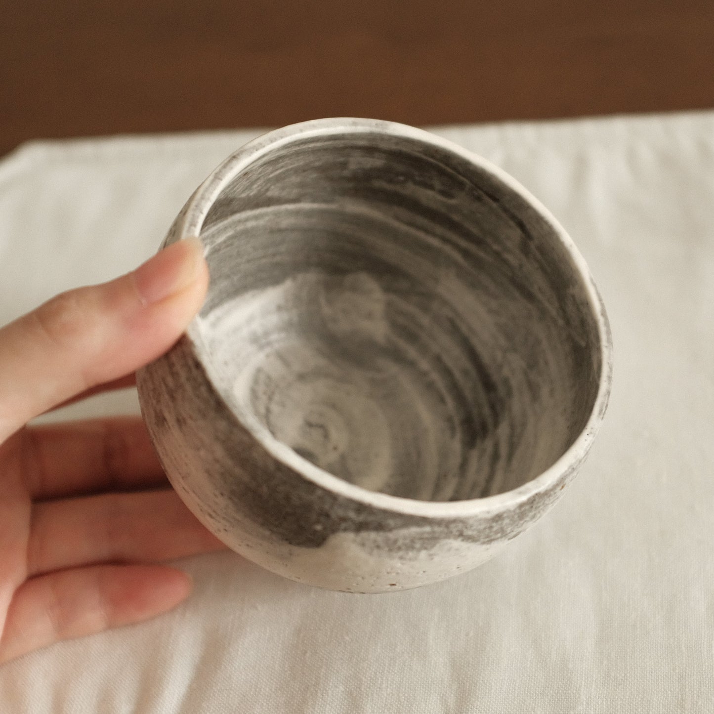 Yuli Handmade Speckled Grey White Round Egg Cup Powdered Glaze Underglaze Stoneware