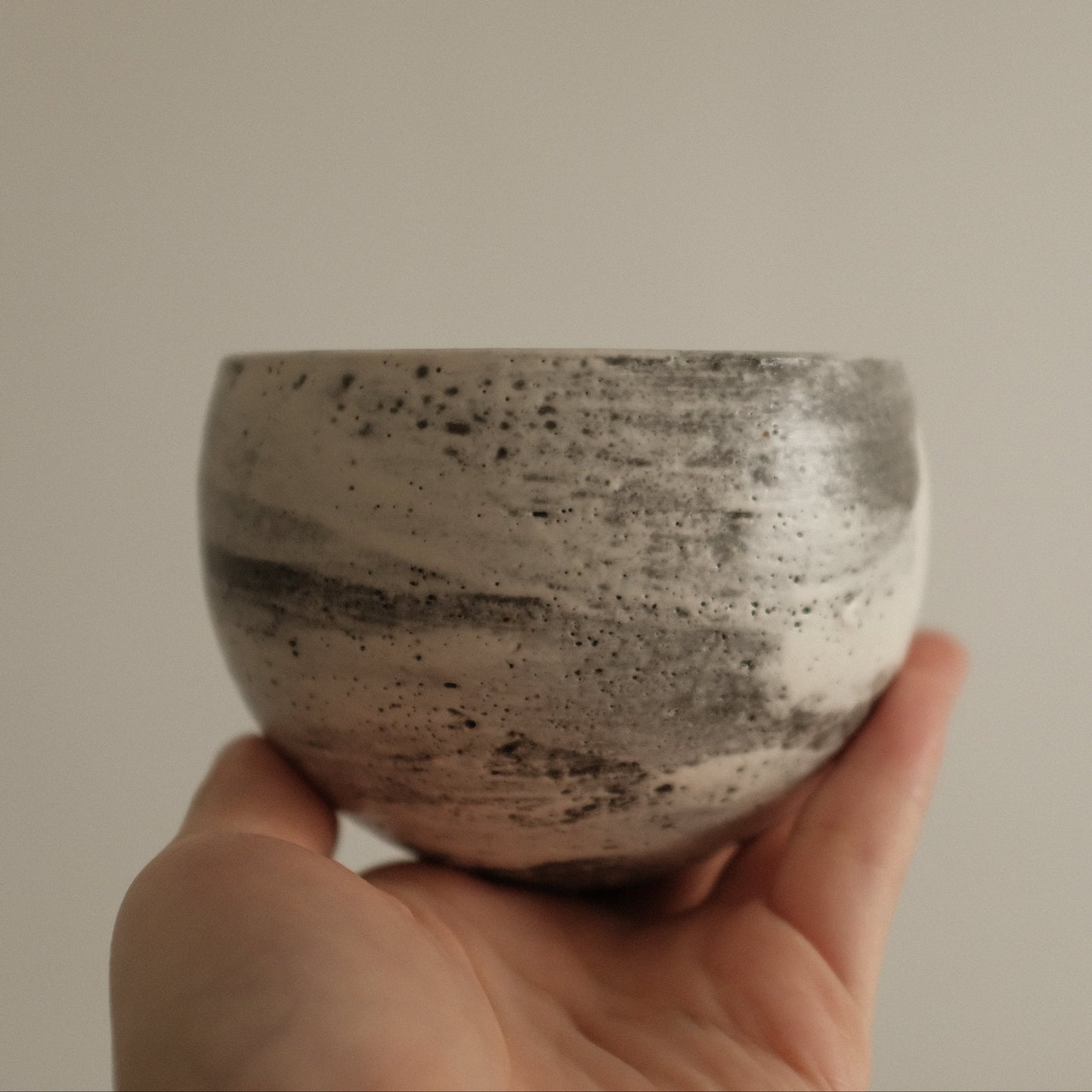 Yuli Handmade Speckled Grey White Round Egg Cup Powdered Glaze Underglaze Stoneware