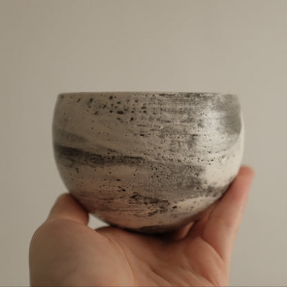 Yuli Handmade Speckled Grey White Round Egg Cup Powdered Glaze Underglaze Stoneware