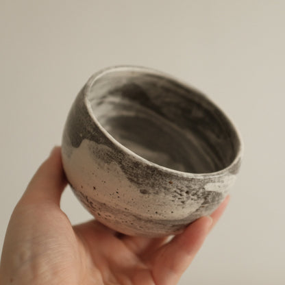 Yuli Handmade Speckled Grey White Round Egg Cup Powdered Glaze Underglaze Stoneware