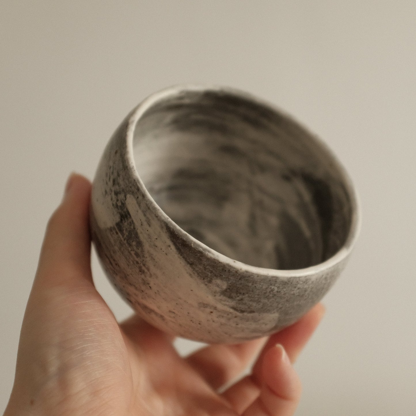 Yuli Handmade Speckled Grey White Round Egg Cup Powdered Glaze Underglaze Stoneware
