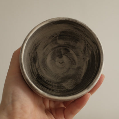 Yuli Handmade Speckled Grey White Round Egg Cup Powdered Glaze Underglaze Stoneware