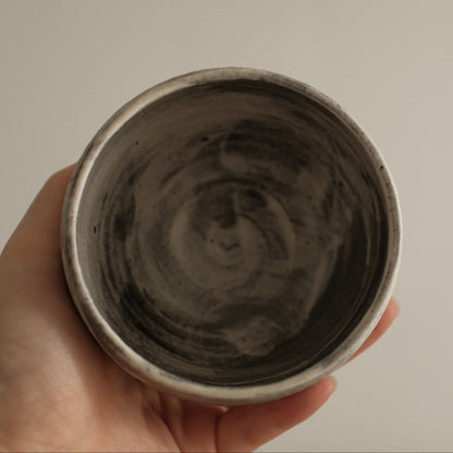 Yuli Handmade Speckled Grey White Round Egg Cup Powdered Glaze Underglaze Stoneware
