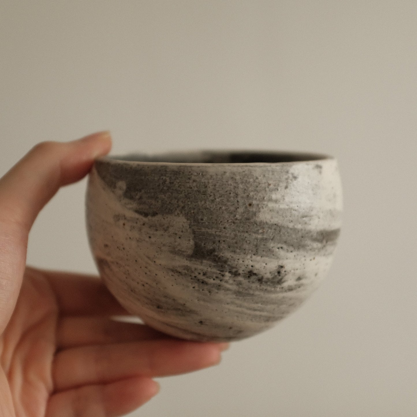 Yuli Handmade Speckled Grey White Round Egg Cup Powdered Glaze Underglaze Stoneware