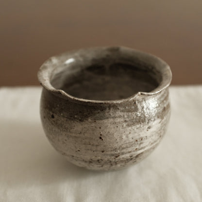 Yuli Handmade Speckled Dark Grey White Floral Rim Cup Powdered Glaze Underglazed Stoneware