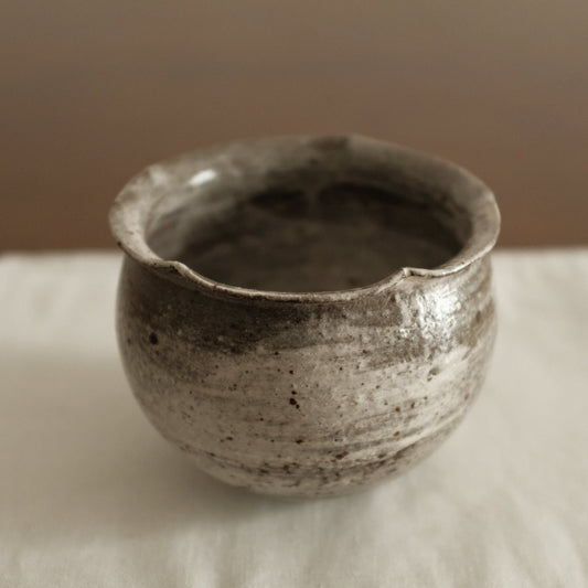 Yuli Handmade Speckled Dark Grey White Floral Rim Cup Powdered Glaze Underglazed Stoneware