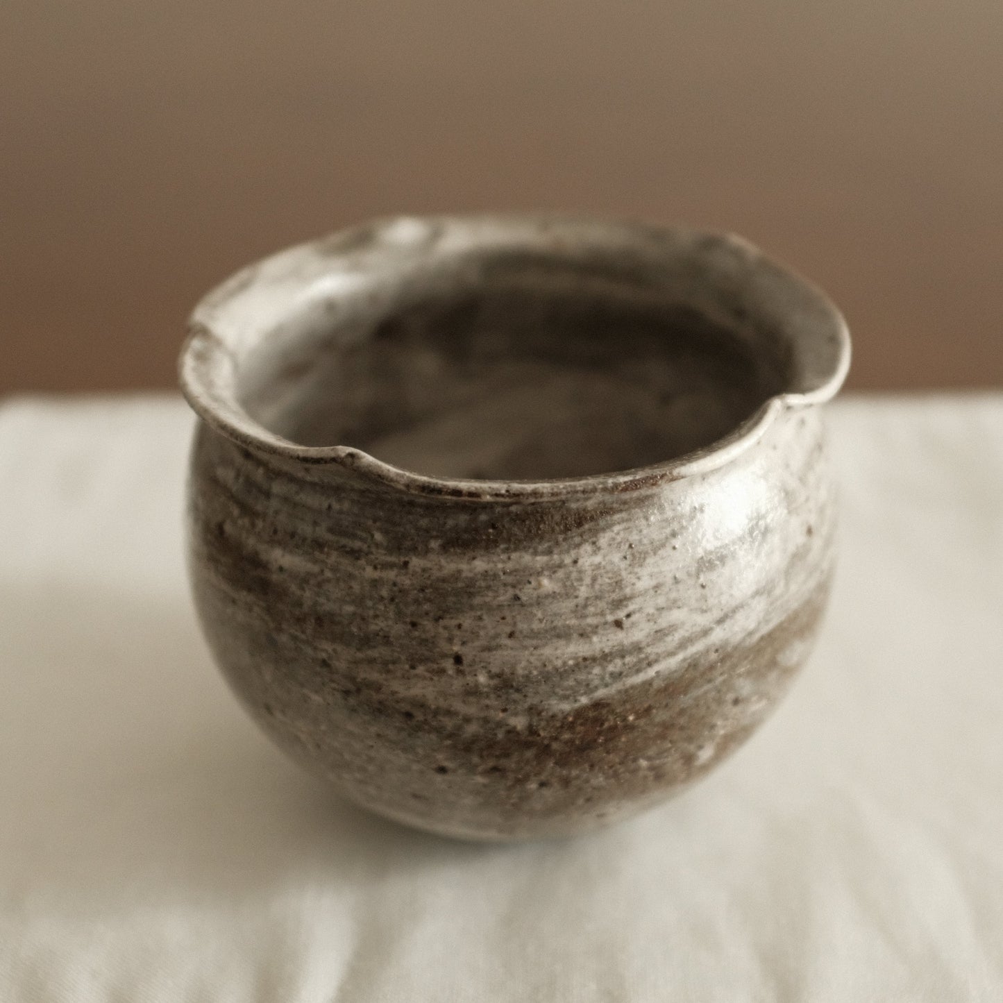 Yuli Handmade Speckled Dark Grey White Floral Rim Cup Powdered Glaze Underglazed Stoneware