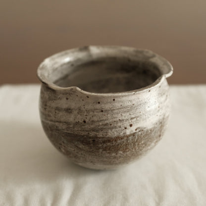 Yuli Handmade Speckled Dark Grey White Floral Rim Cup Powdered Glaze Underglazed Stoneware