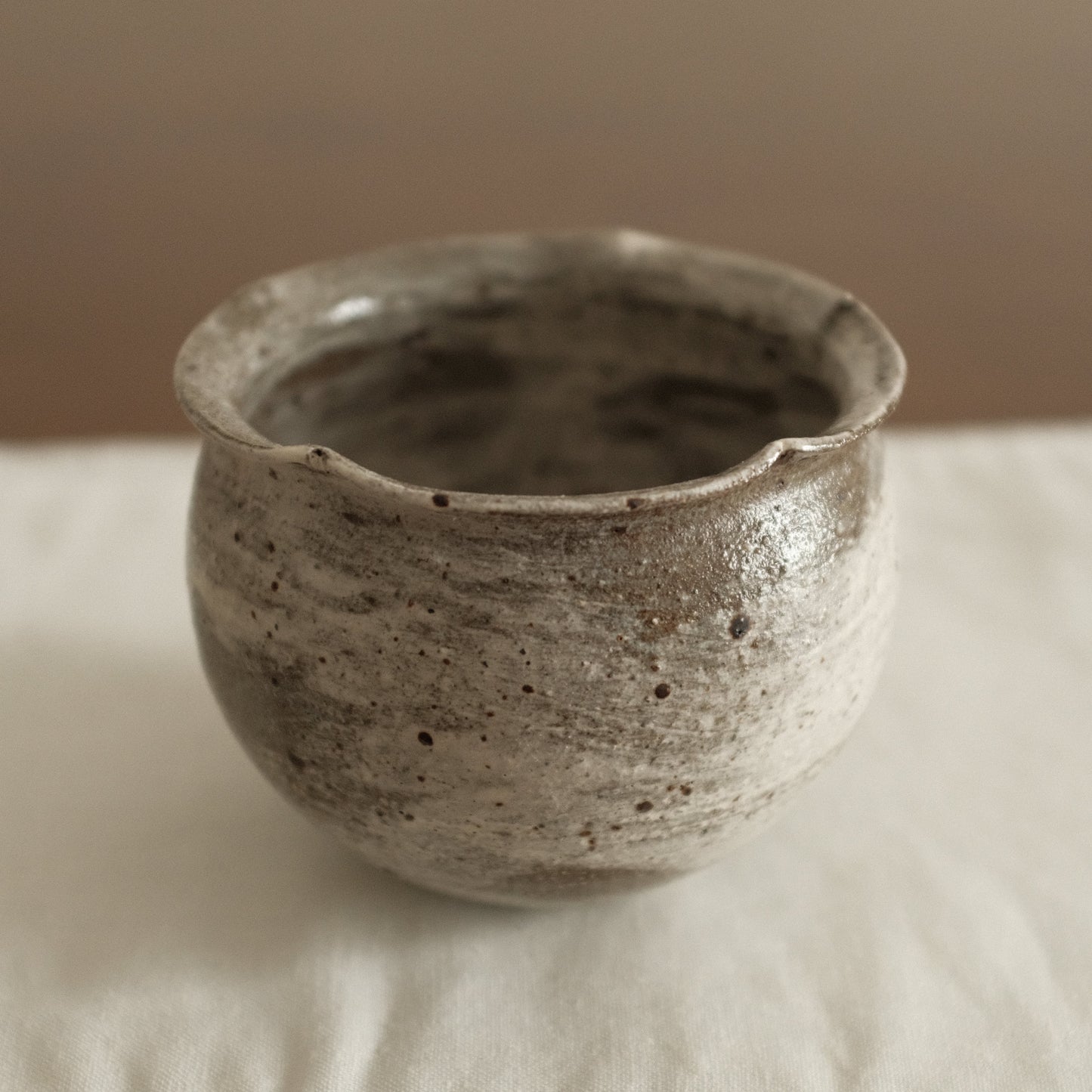 Yuli Handmade Speckled Dark Grey White Floral Rim Cup Powdered Glaze Underglazed Stoneware