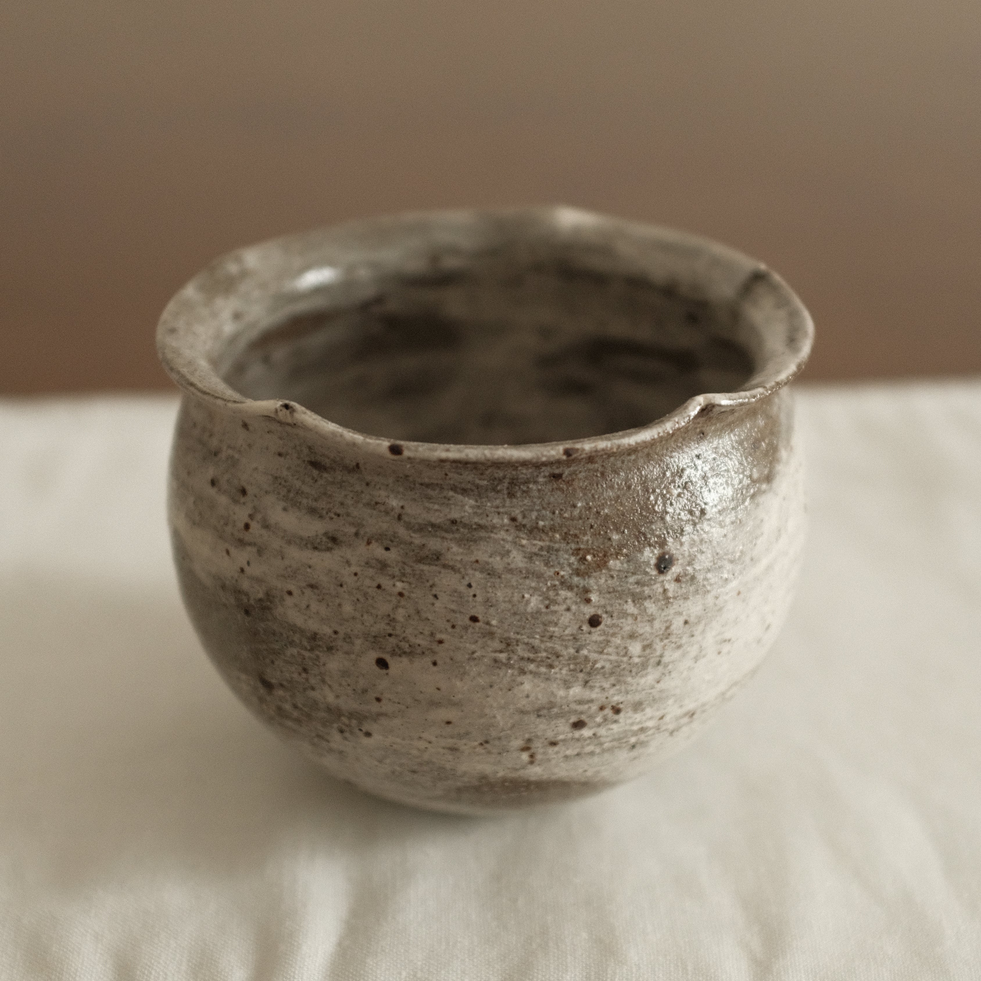 Yuli Handmade Speckled Dark Grey White Floral Rim Cup Powdered Glaze Underglazed Stoneware