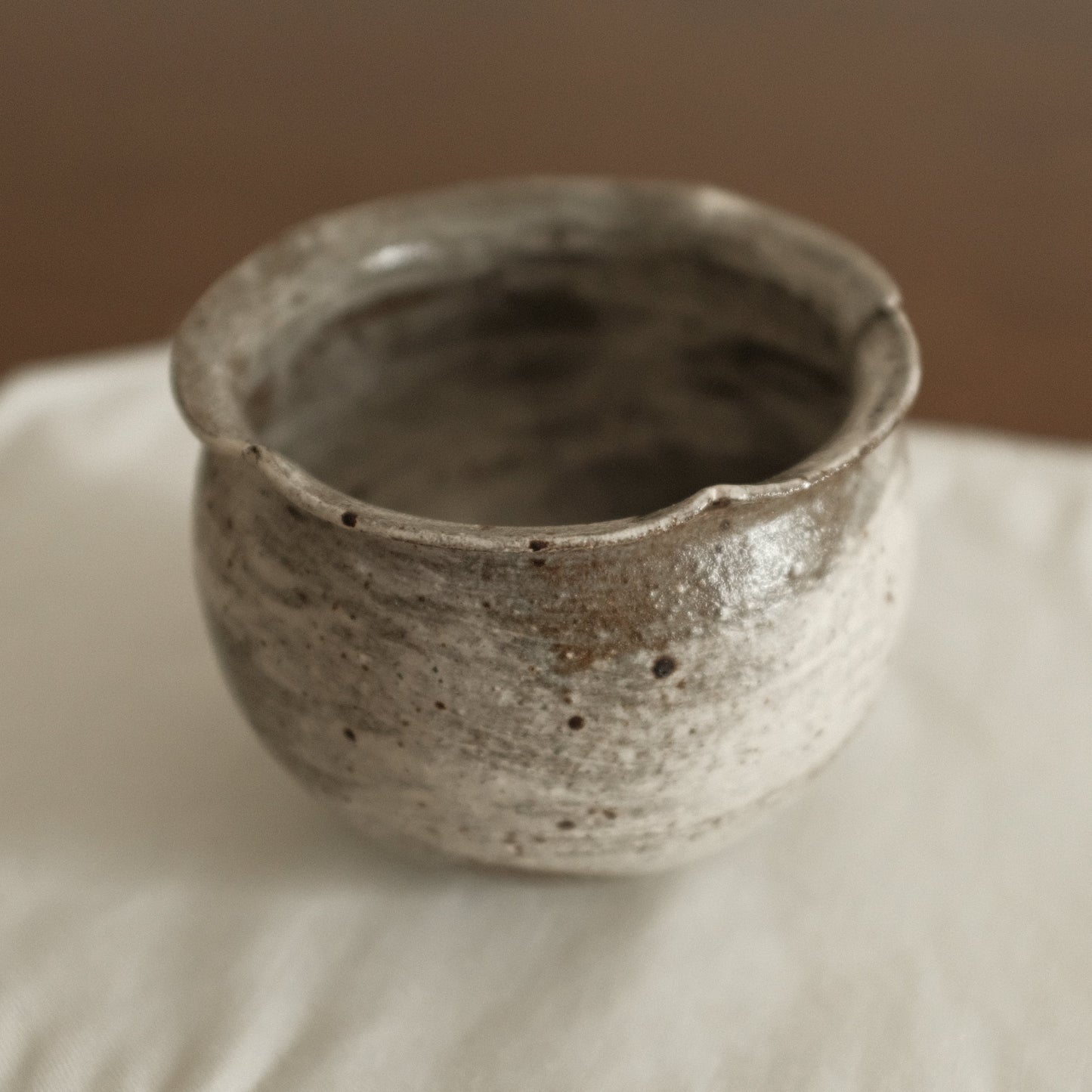 Yuli Handmade Speckled Dark Grey White Floral Rim Cup Powdered Glaze Underglazed Stoneware